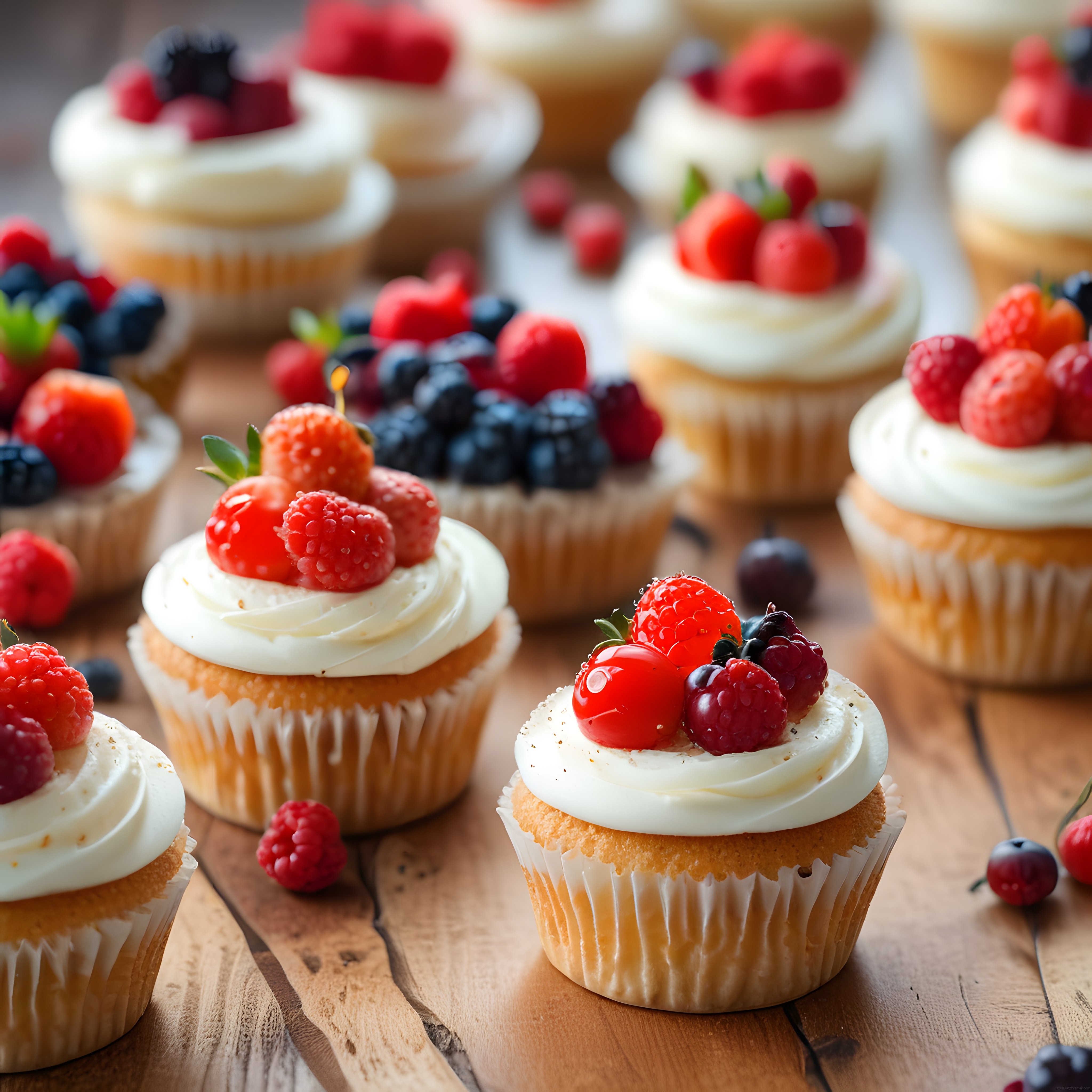 Nefis Kreması ve Taze Orman Meyveleriyle Süslü Cupcake Koleksiyonu