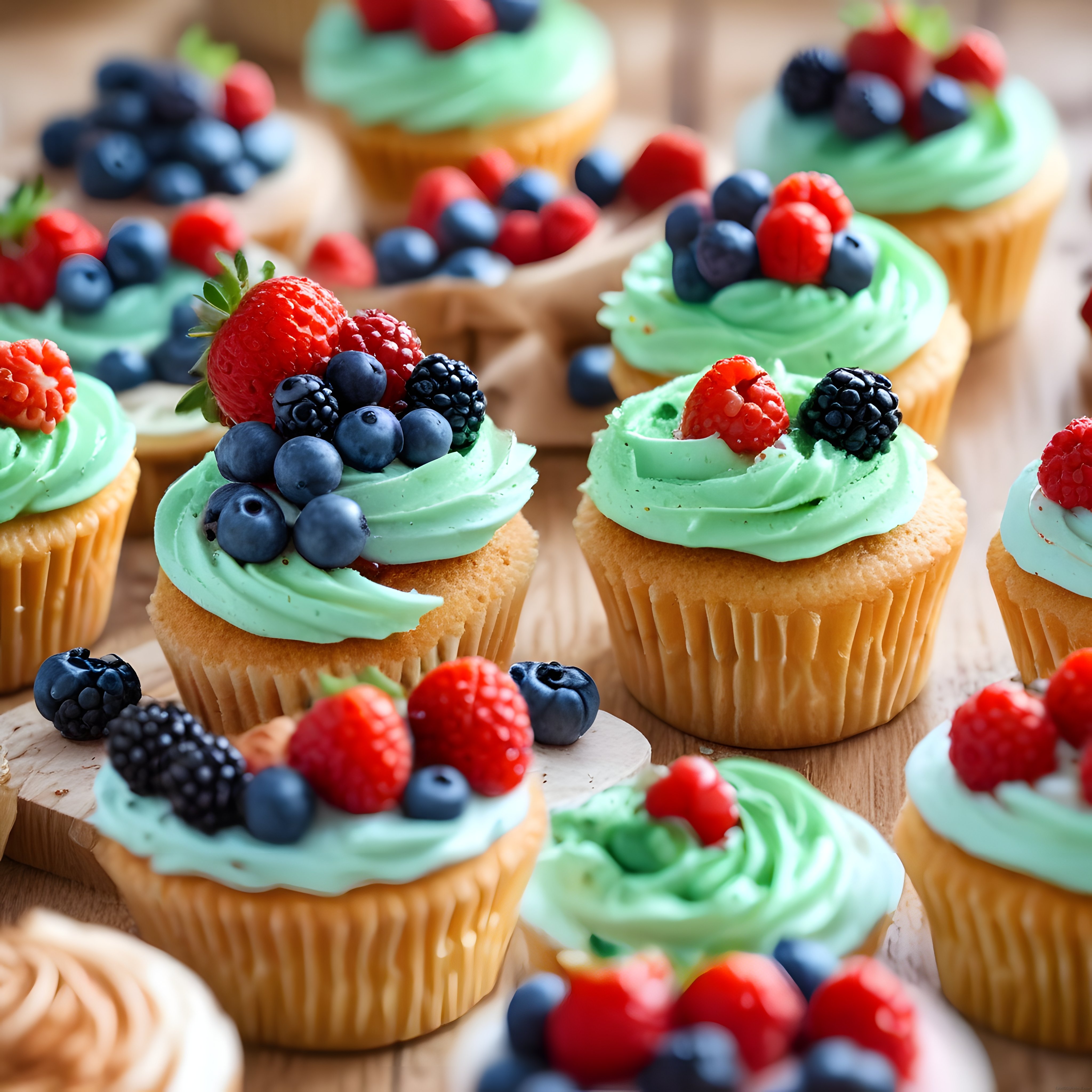 Nefis Orman Meyveli ve Yeşil Kremalı Mini Cupcake Koleksiyonu