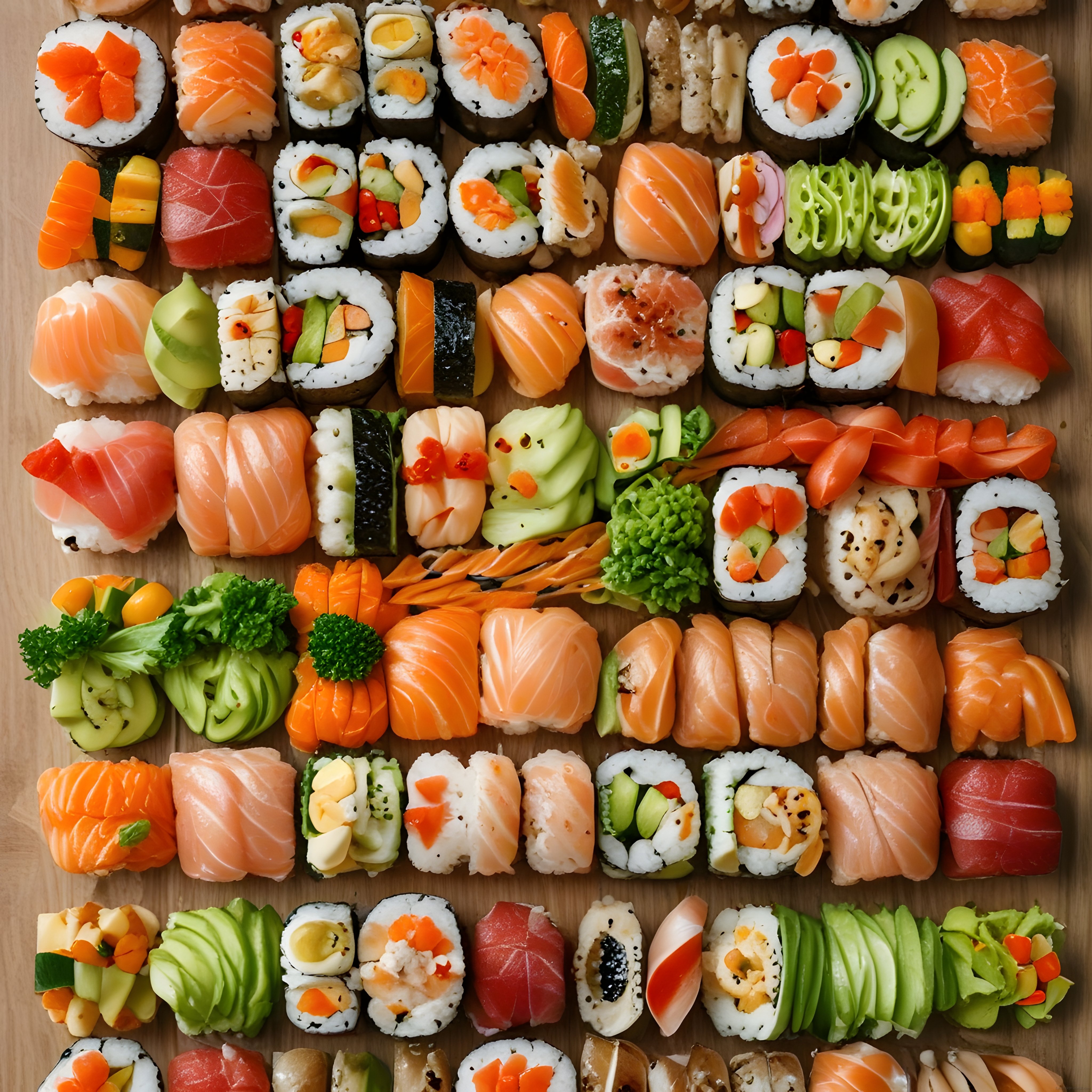 Nefis Somon ve Ton Balıklı Maki ile Nigiri Sushi Çeşitleri Sunumu