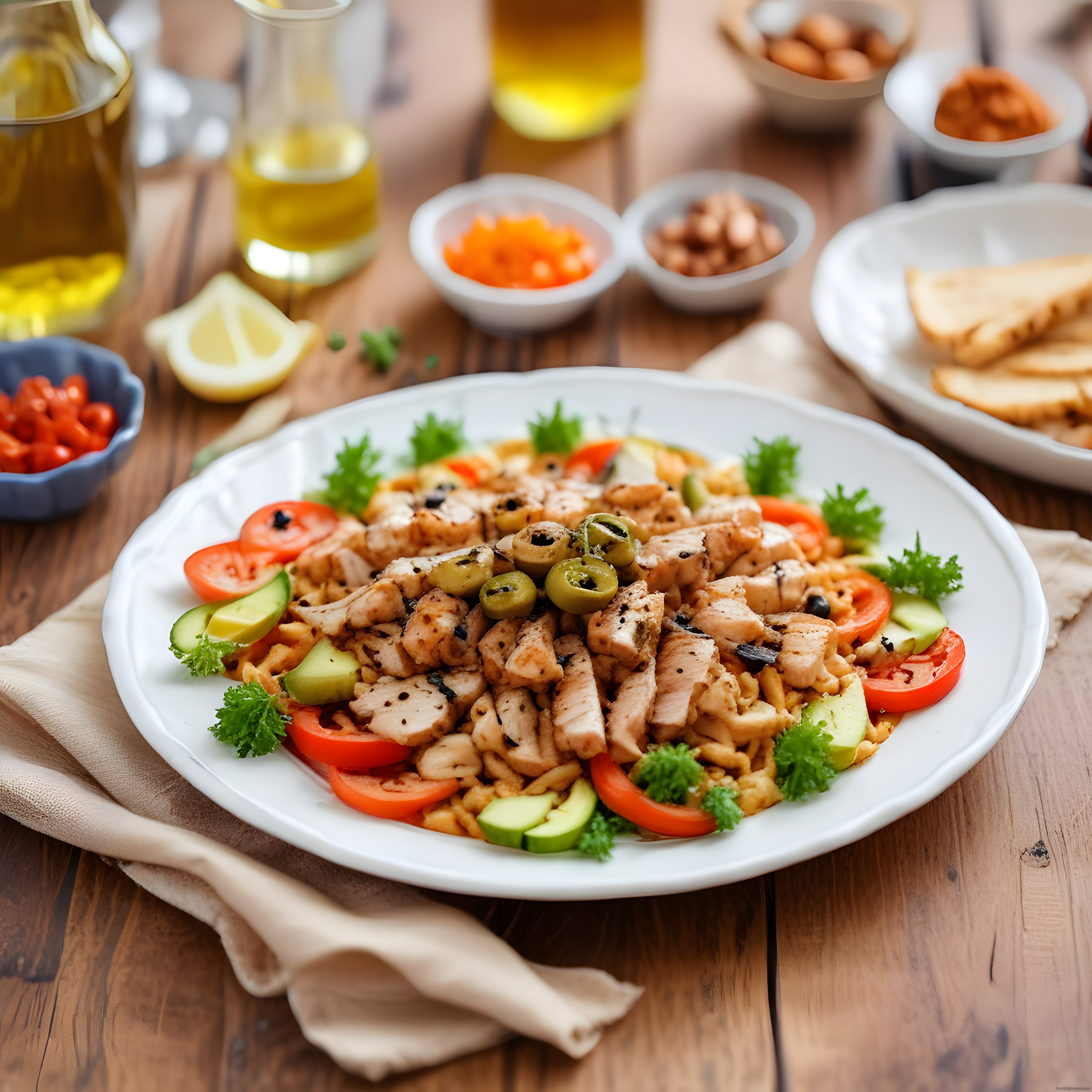 Nefis Tavuklu Makarna Salatası: Taze Sebzeler ve Zeytin Sos Eşliğinde
