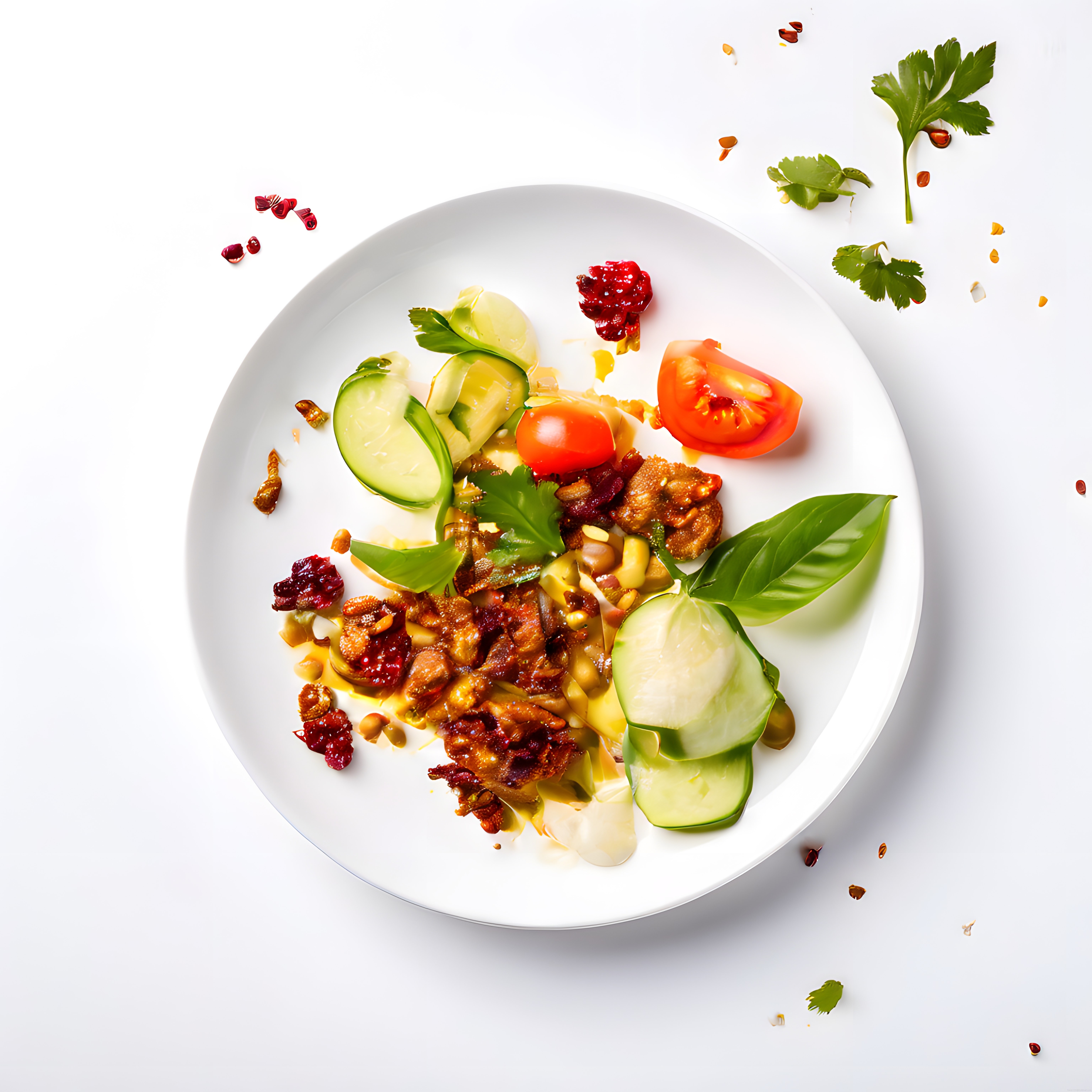 Nefis Vegan Salata: Taze Sebzeler, Kurutulmuş Domates ve Fesleğen Sosu