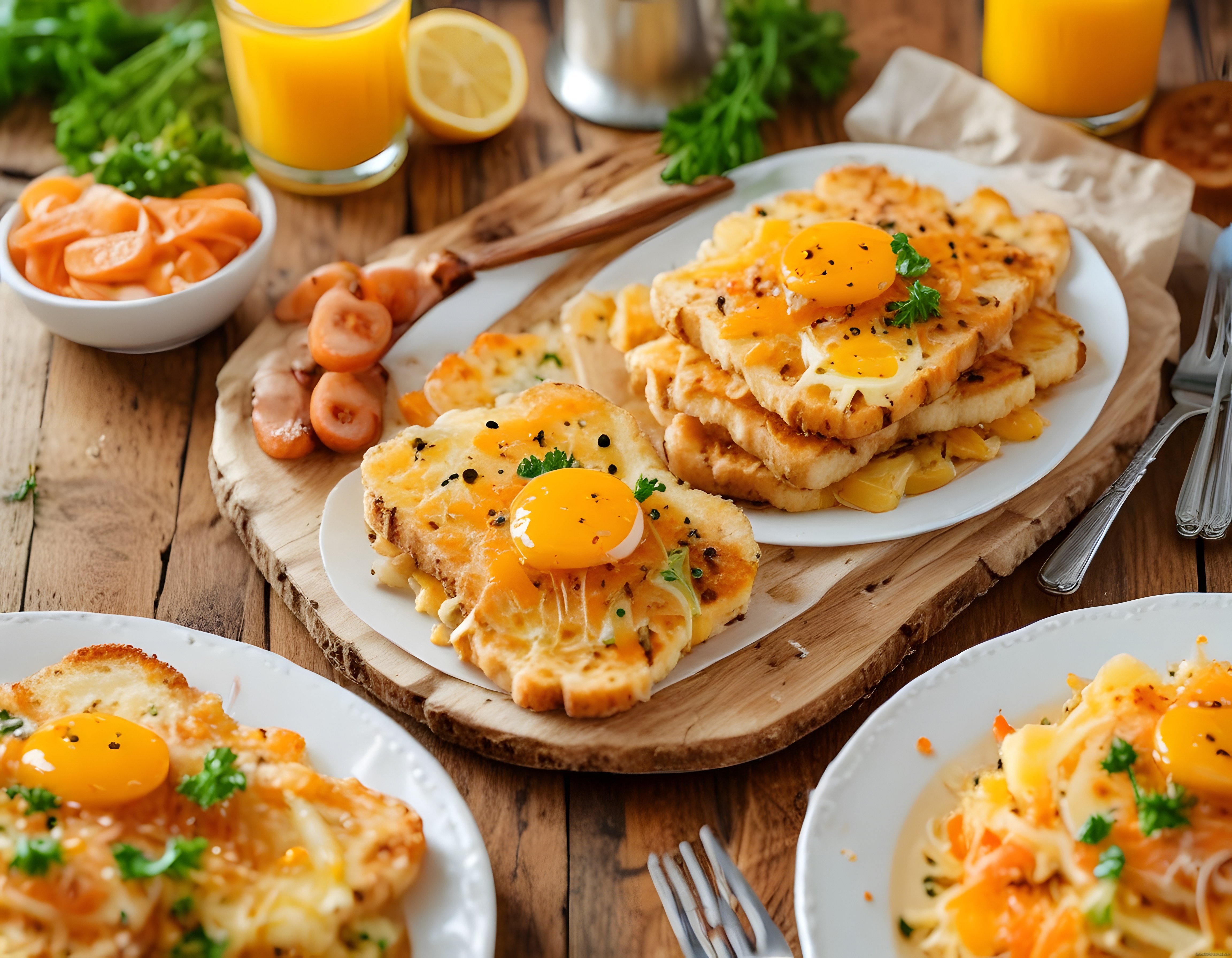 Nefis Yumurtalı Ekmek ve Sosisle Donatılmış Sıcacık Kahvaltı Sofrası