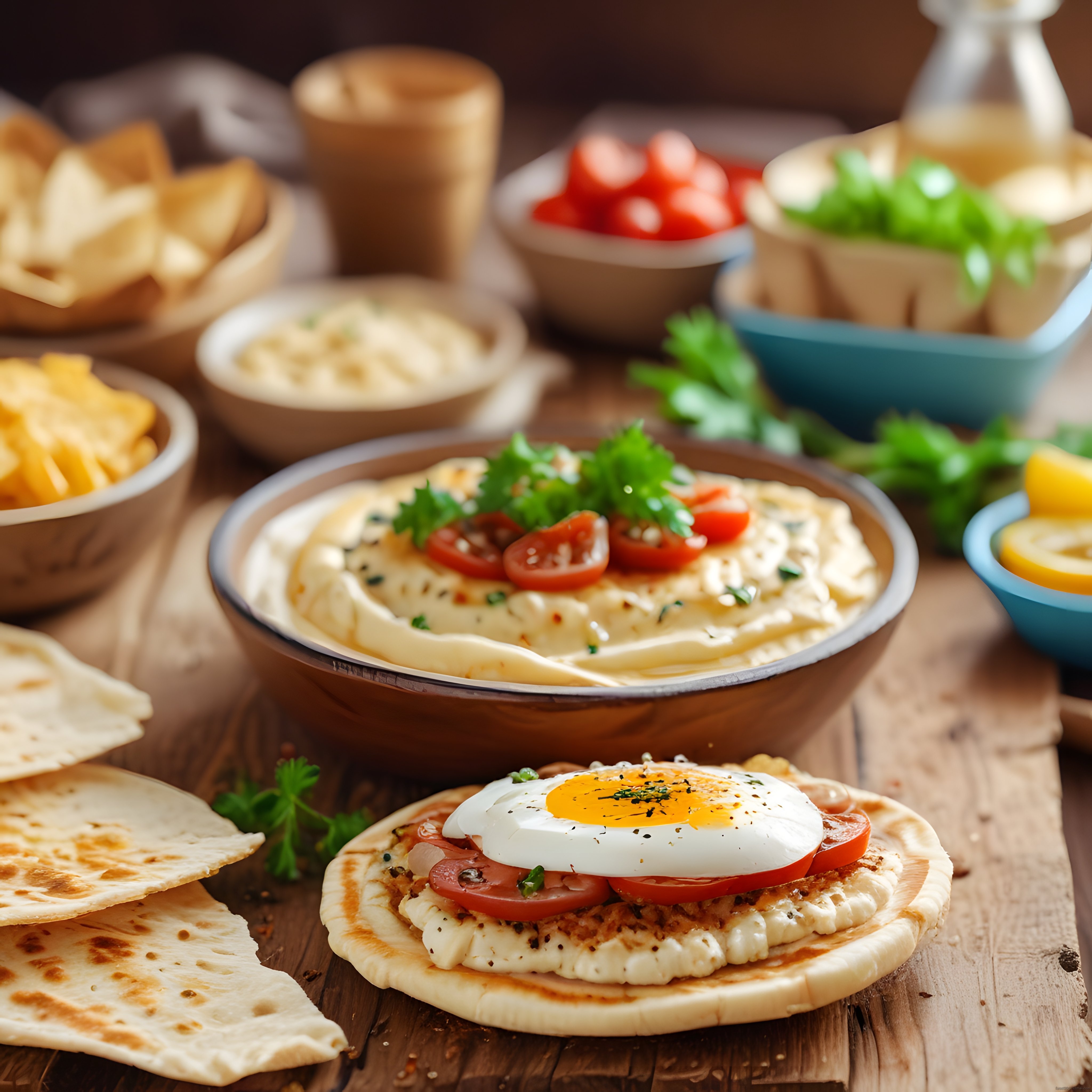 Nefis Yumurtalı Pide ve Humus ile Şölen Tadında Kahvaltı Masası Sunumu