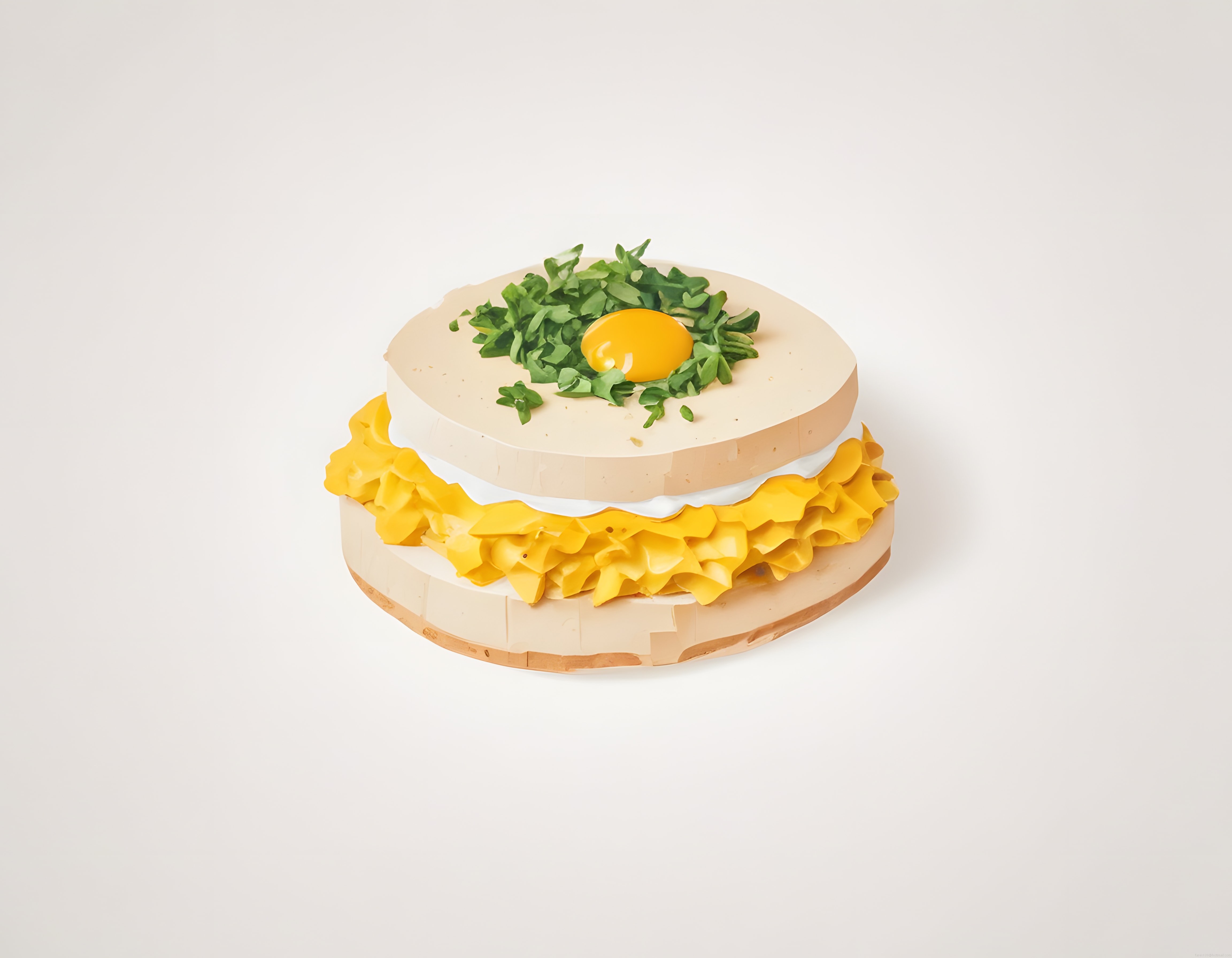 Nefis Yumurtalı ve Yeşillikli Katlı Kahvaltı Sunumu 3D Render