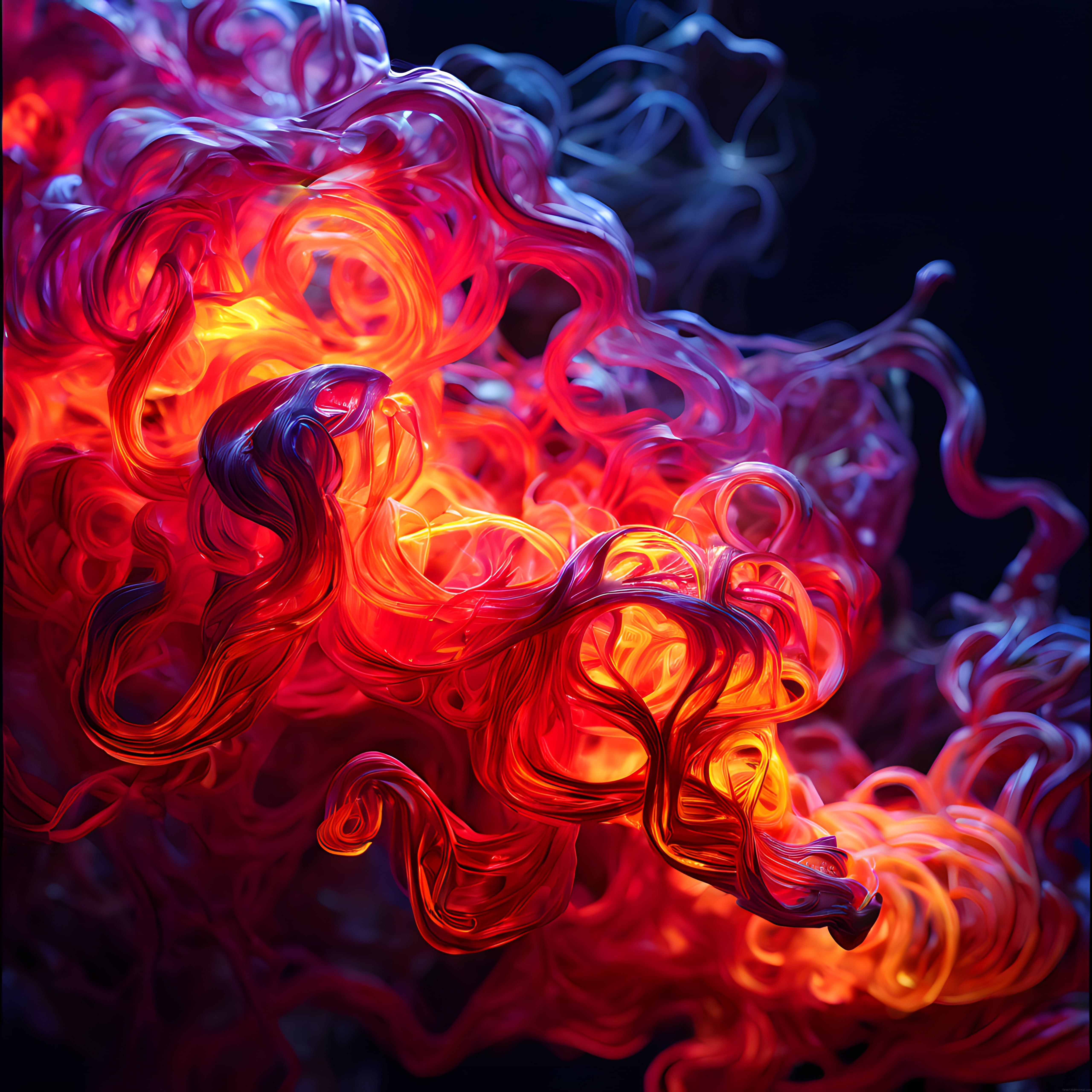 Neon Ateş Gibi Parlayan Soyut Dijital Sanat Eseri ve Işık Oyunları