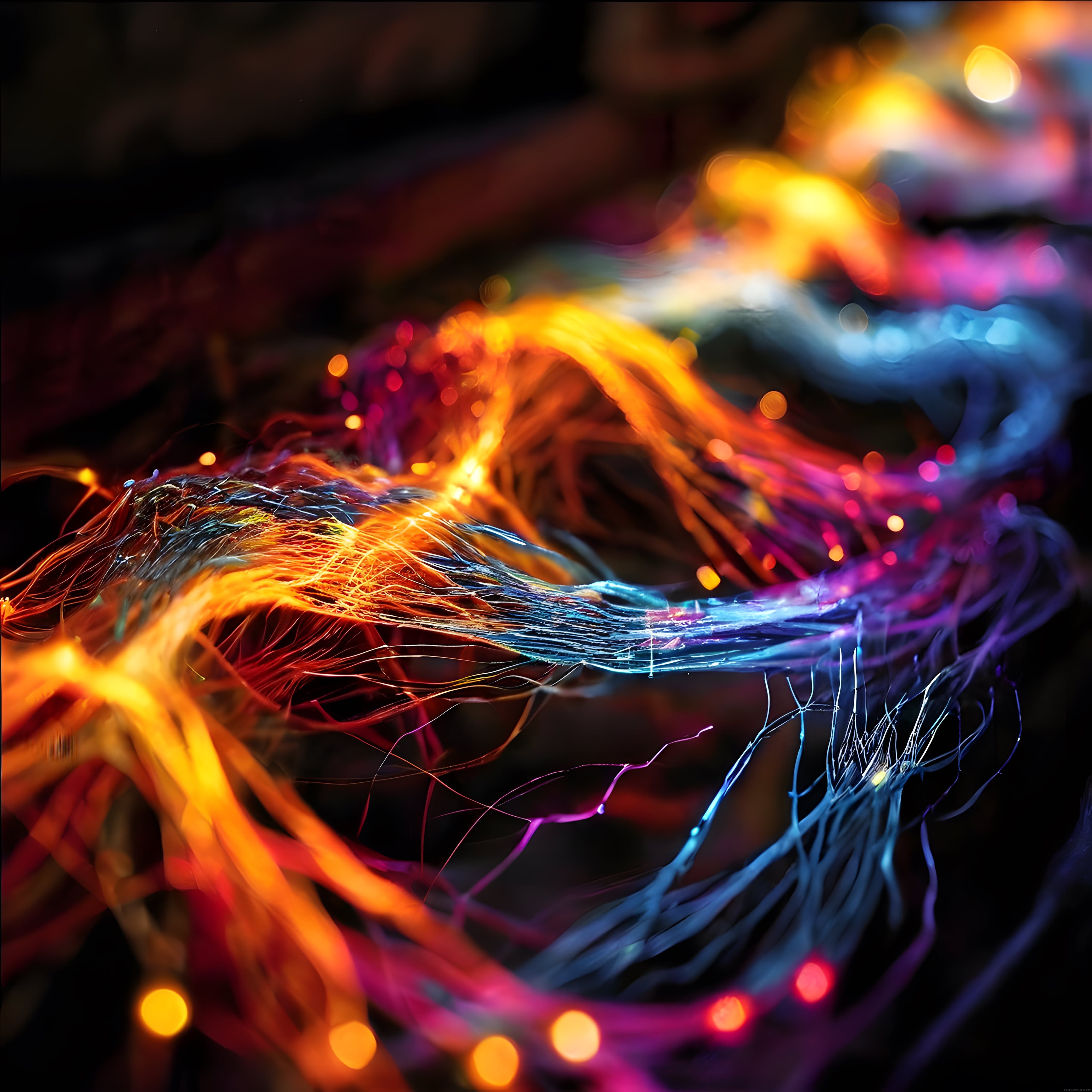 Neon Işık Dalgalarıyla Soyut Dijital Enerji ve Renklerin Büyüleyici Dansı