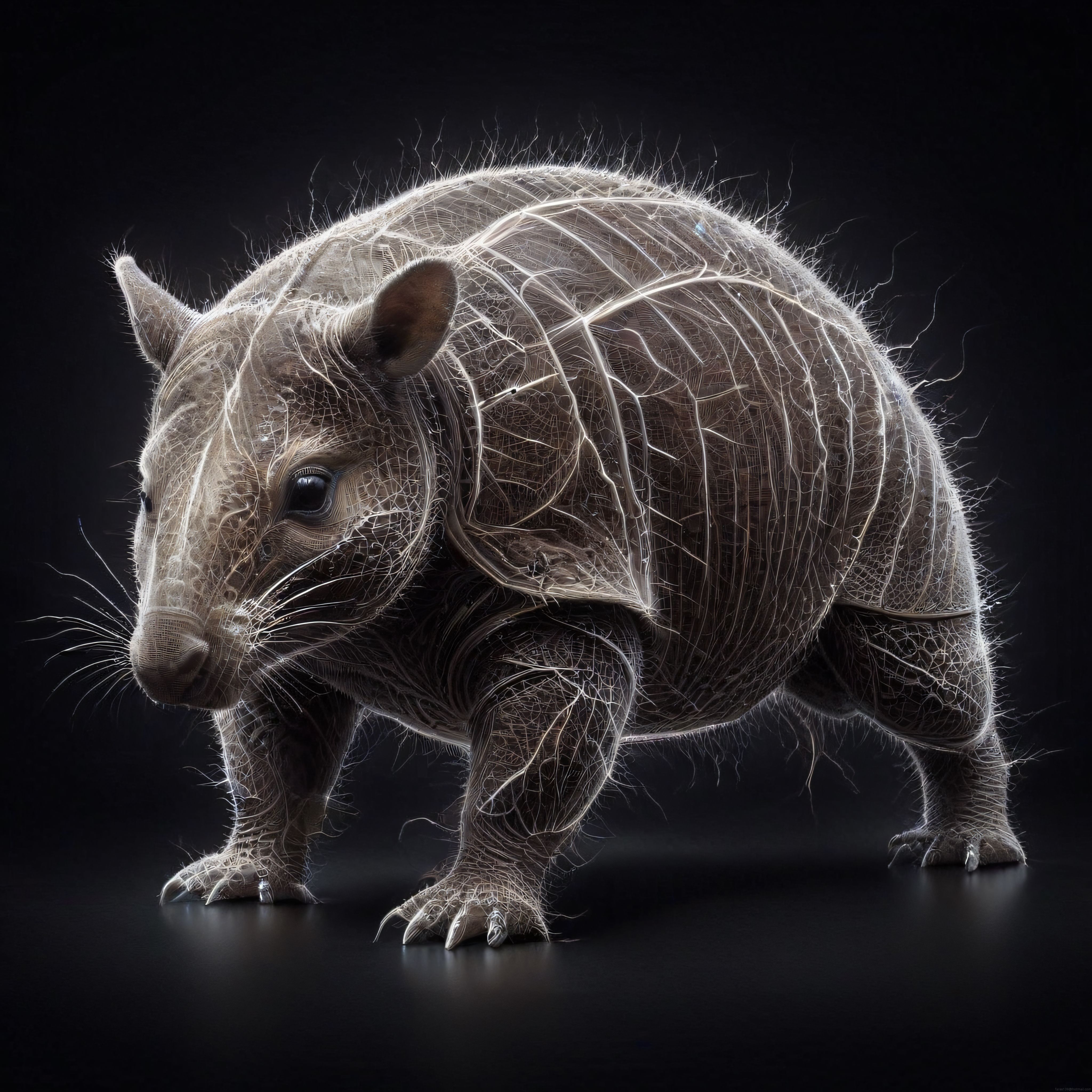 Neon Işık Hatlarıyla Tasarlanmış Gizemli Armadillo Dijital Sanat Eseri