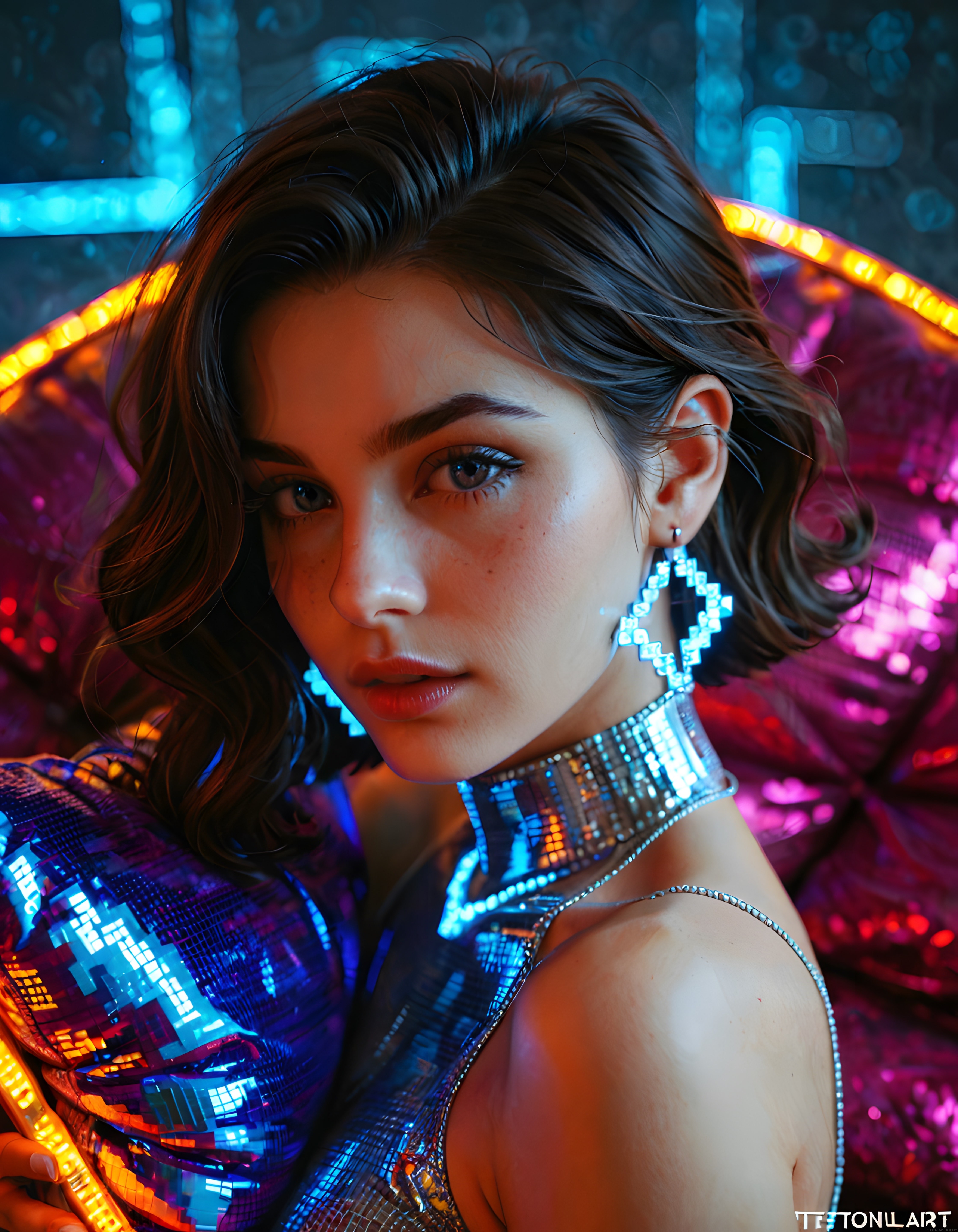 Neon Işıklar Altında Cyberpunk Stili Dijital Sanat Portresi ve Gelecek Vizyonu