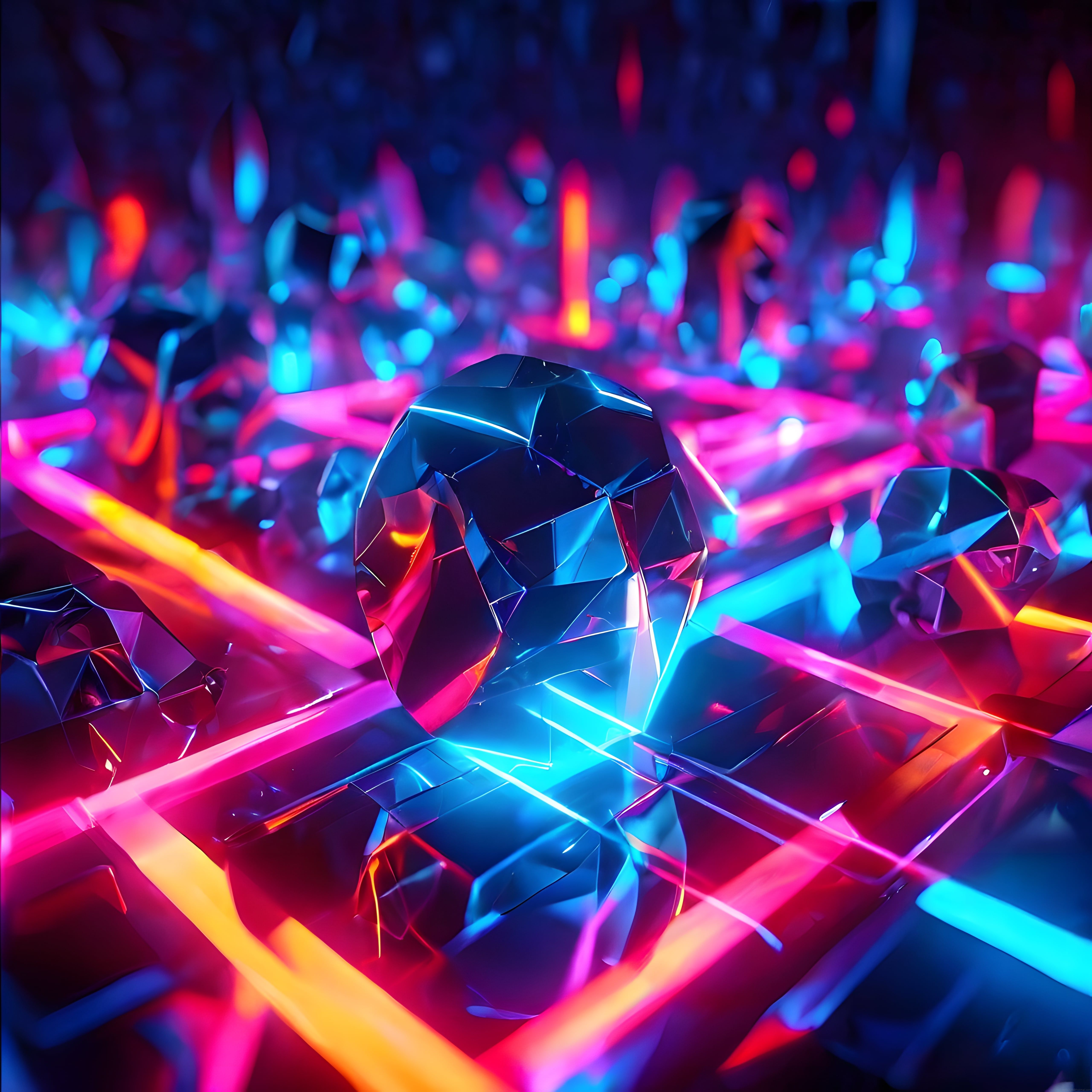 Neon Işıklar ve Kristal Formlarla Buluşan Dijital Soyut Sanat Eseri