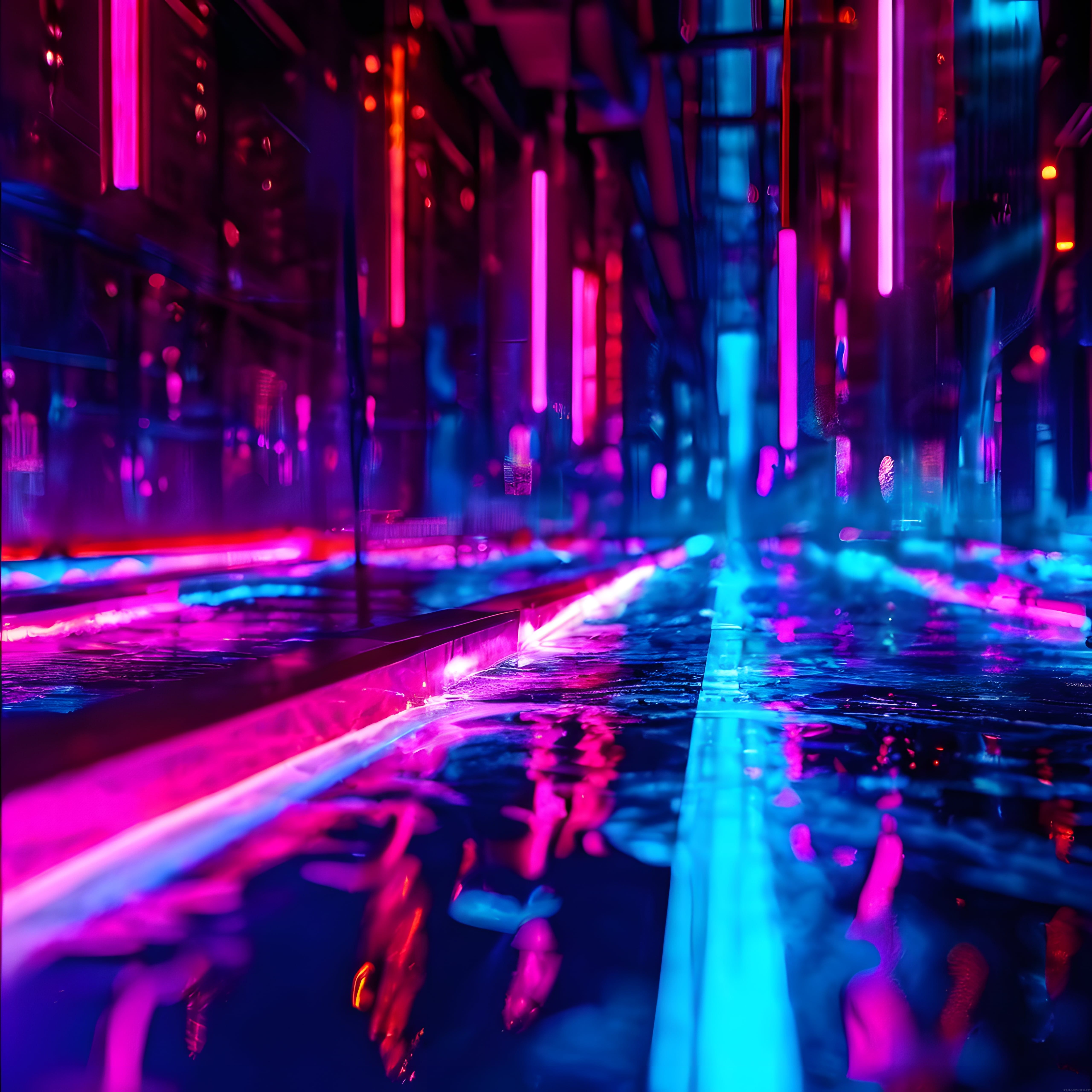 Neon ışıkların ıslak zemindeki yansımalarıyla büyüleyici gece atmosferi