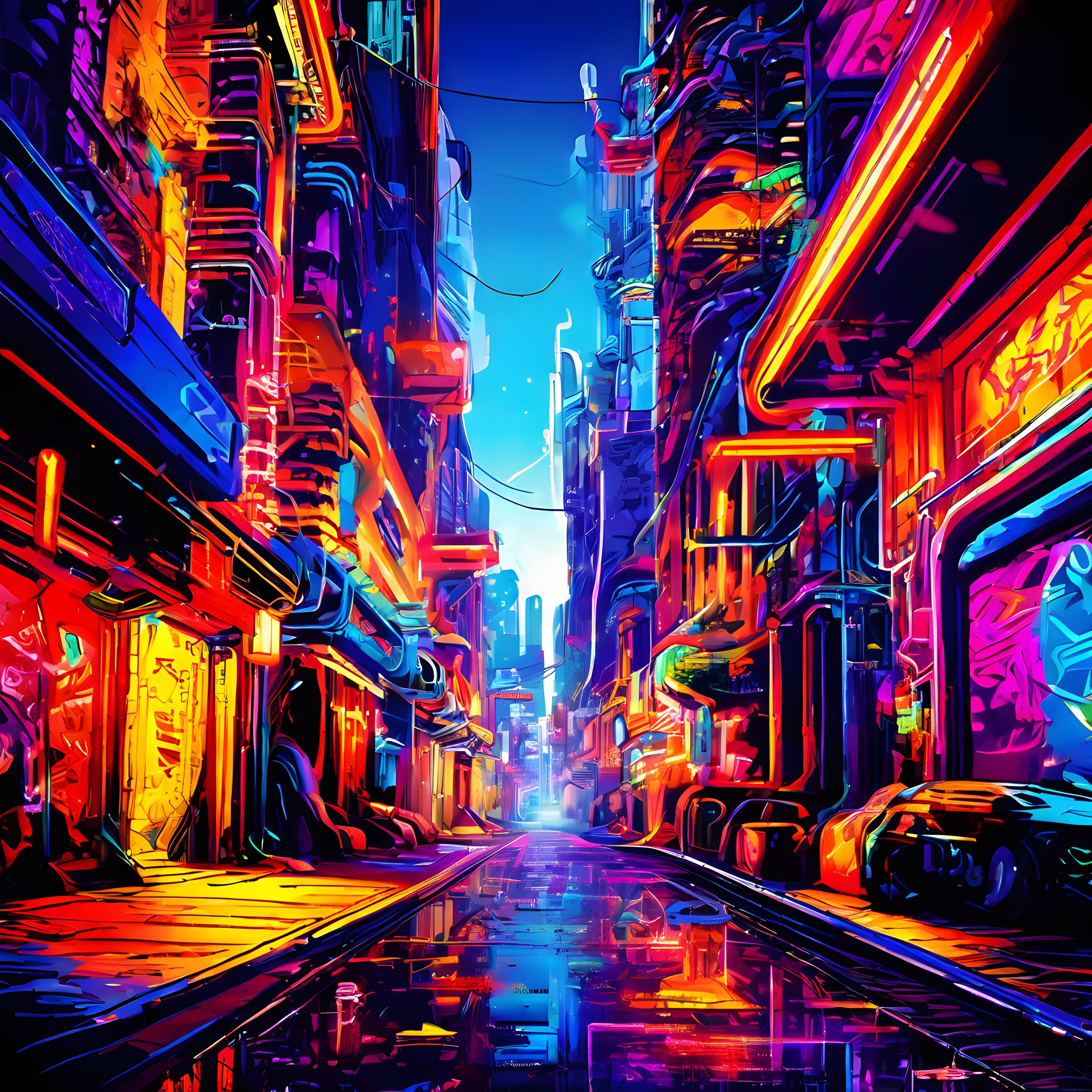 Neon Işıklarla Aydınlanan Cyberpunk Şehir Kanalı Dijital Sanat Eseri