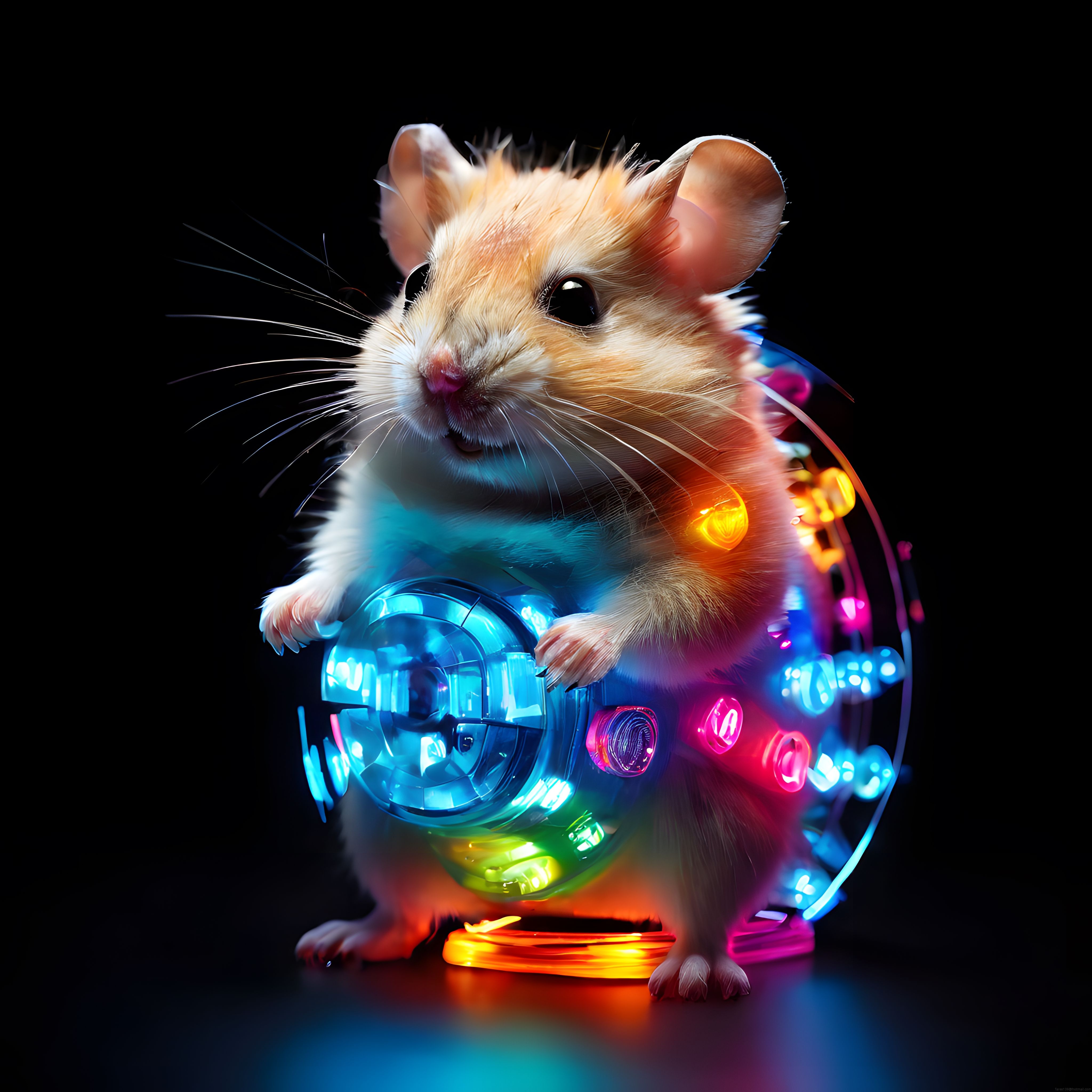 Neon Işıklarla Aydınlanan Disko Küresi Tutan Sevimli Hamster