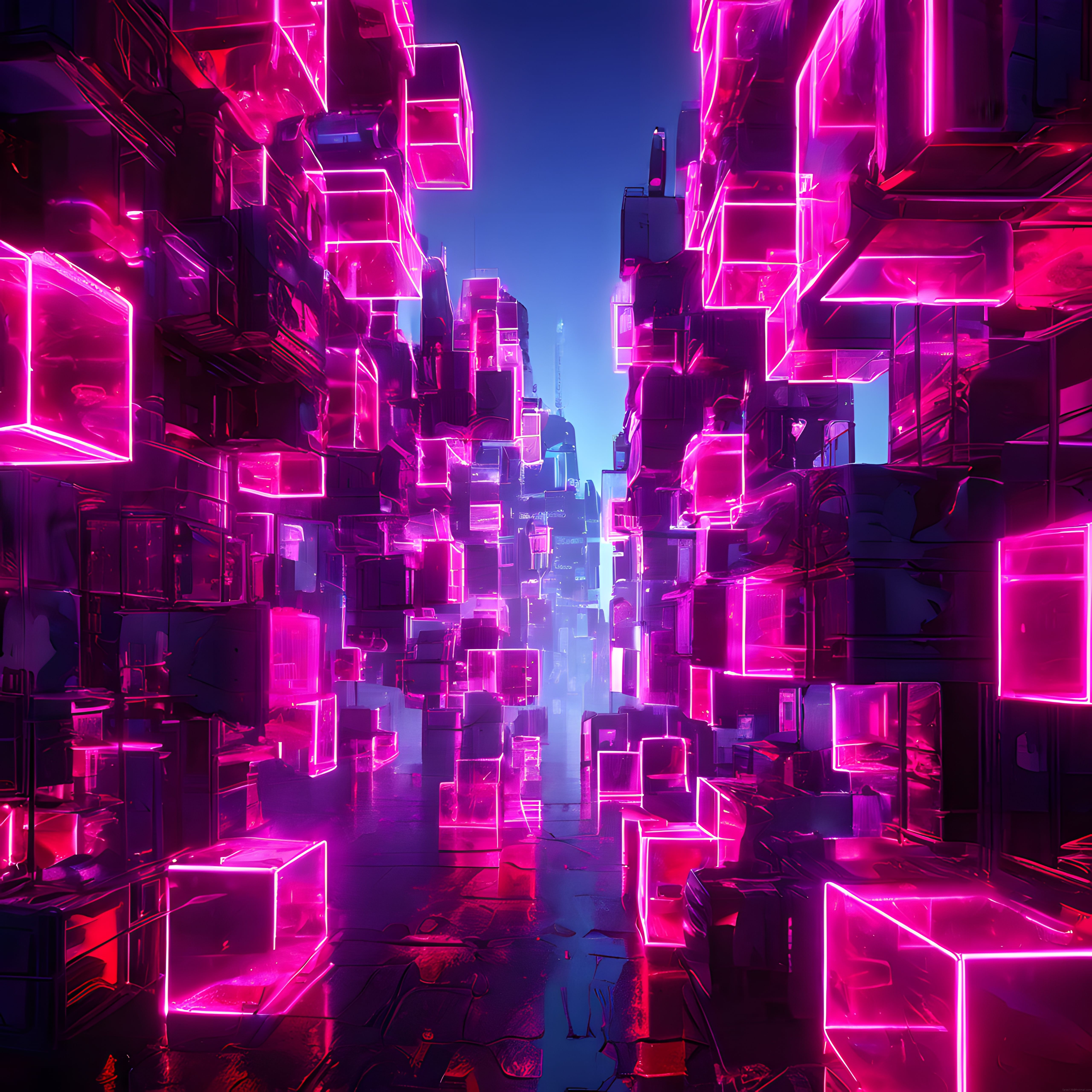 Neon Işıklarla Aydınlanan Geleceğin Cyberpunk Metropolü ve Dijital Sanat