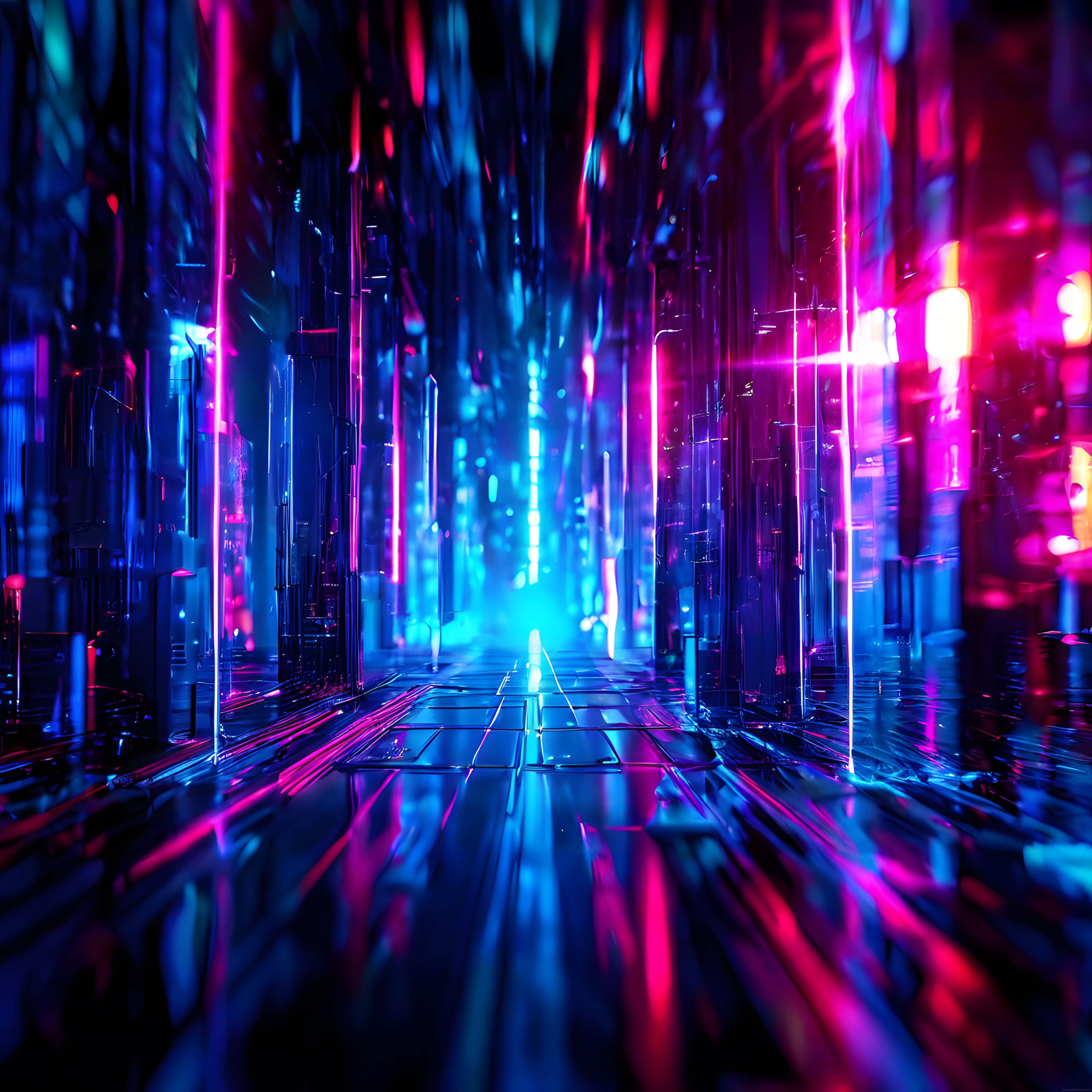 Neon Işıklarla Aydınlanan Geleceğin Gizemli Cyberpunk Şehir Sokakları
