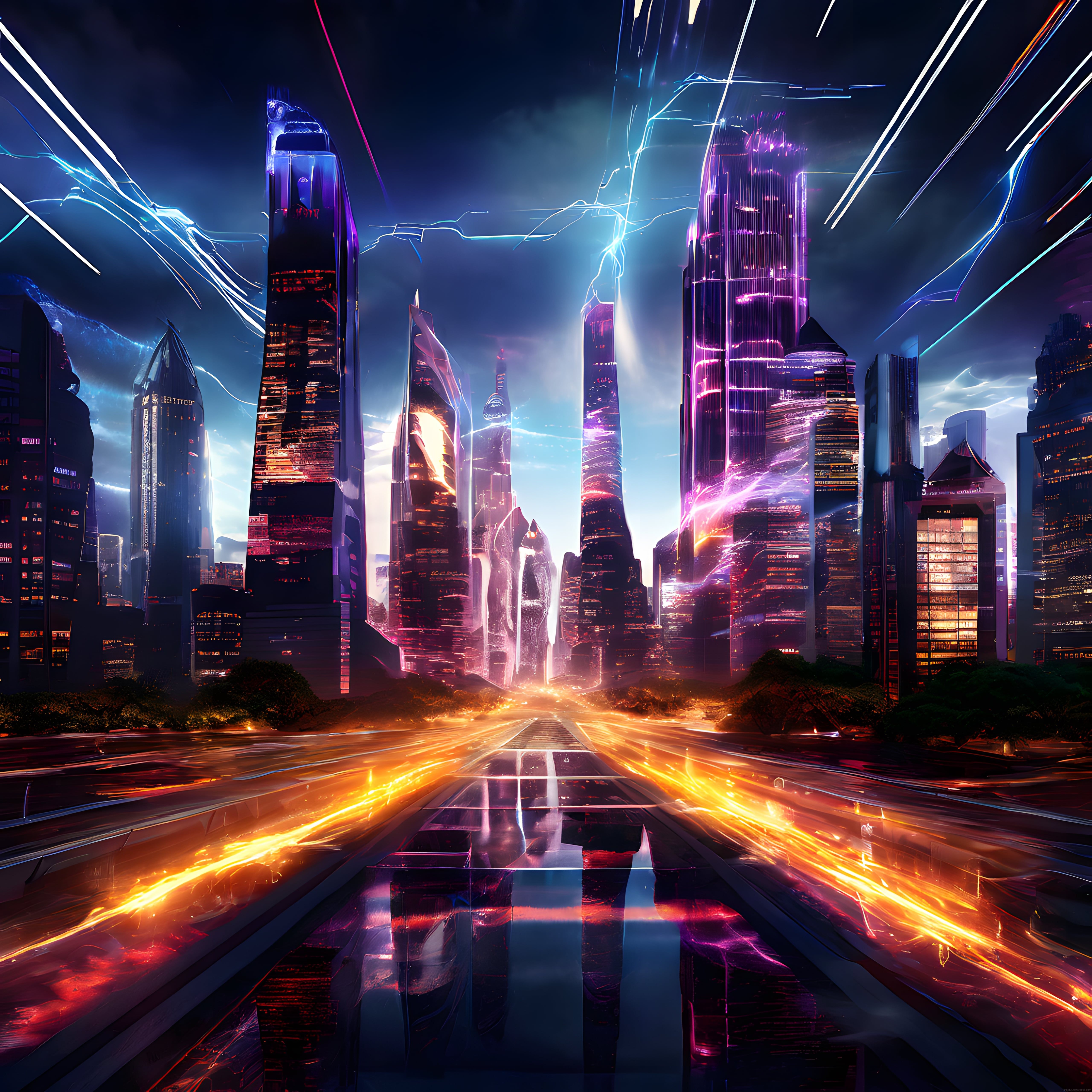 Neon Işıklarla Aydınlanan Gelecek Şehrinde Gizemli Gece Atmosferi