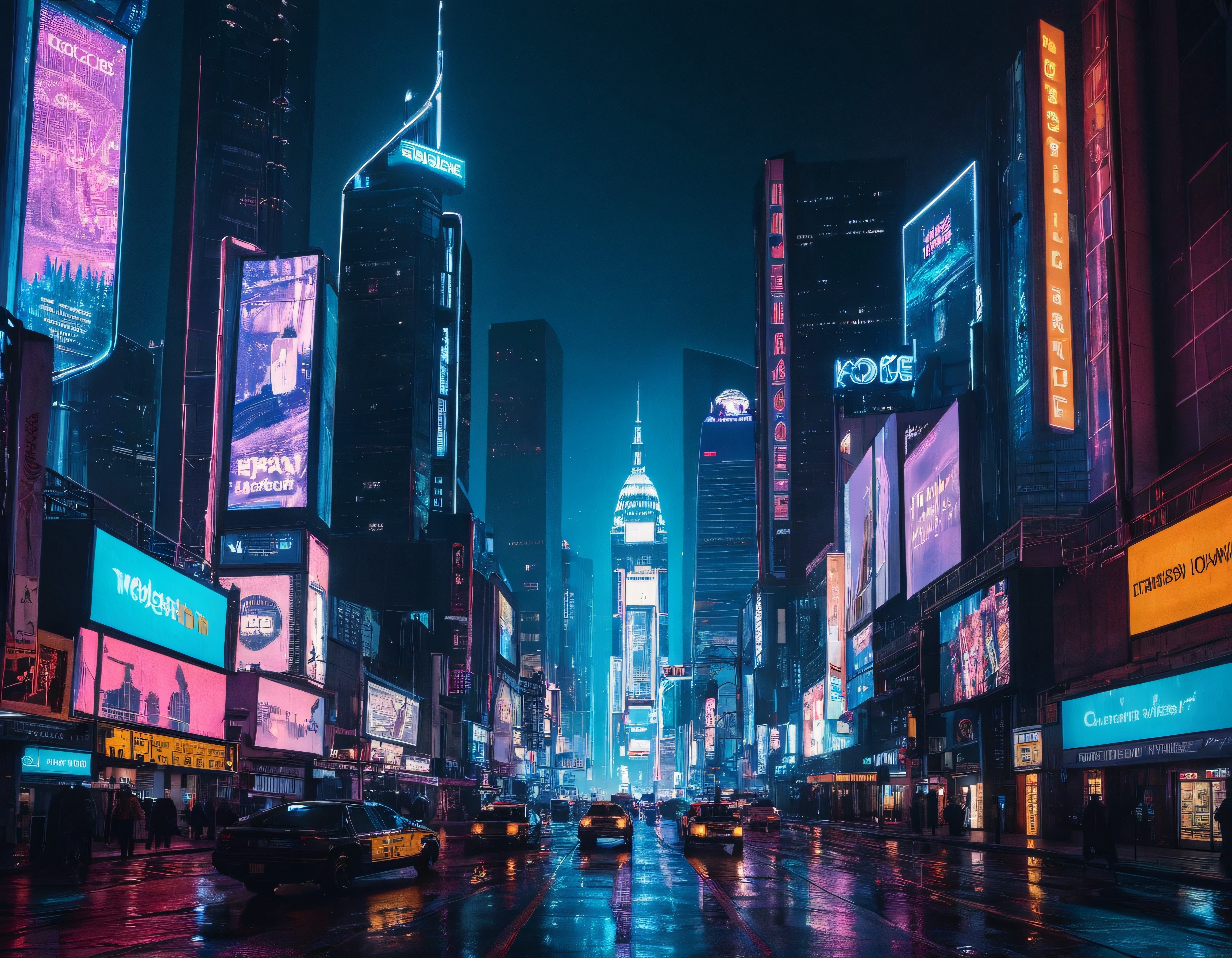 Neon Işıklarla Aydınlanan Gelecekçi Şehir Manzarası ve Cyberpunk Atmosfer