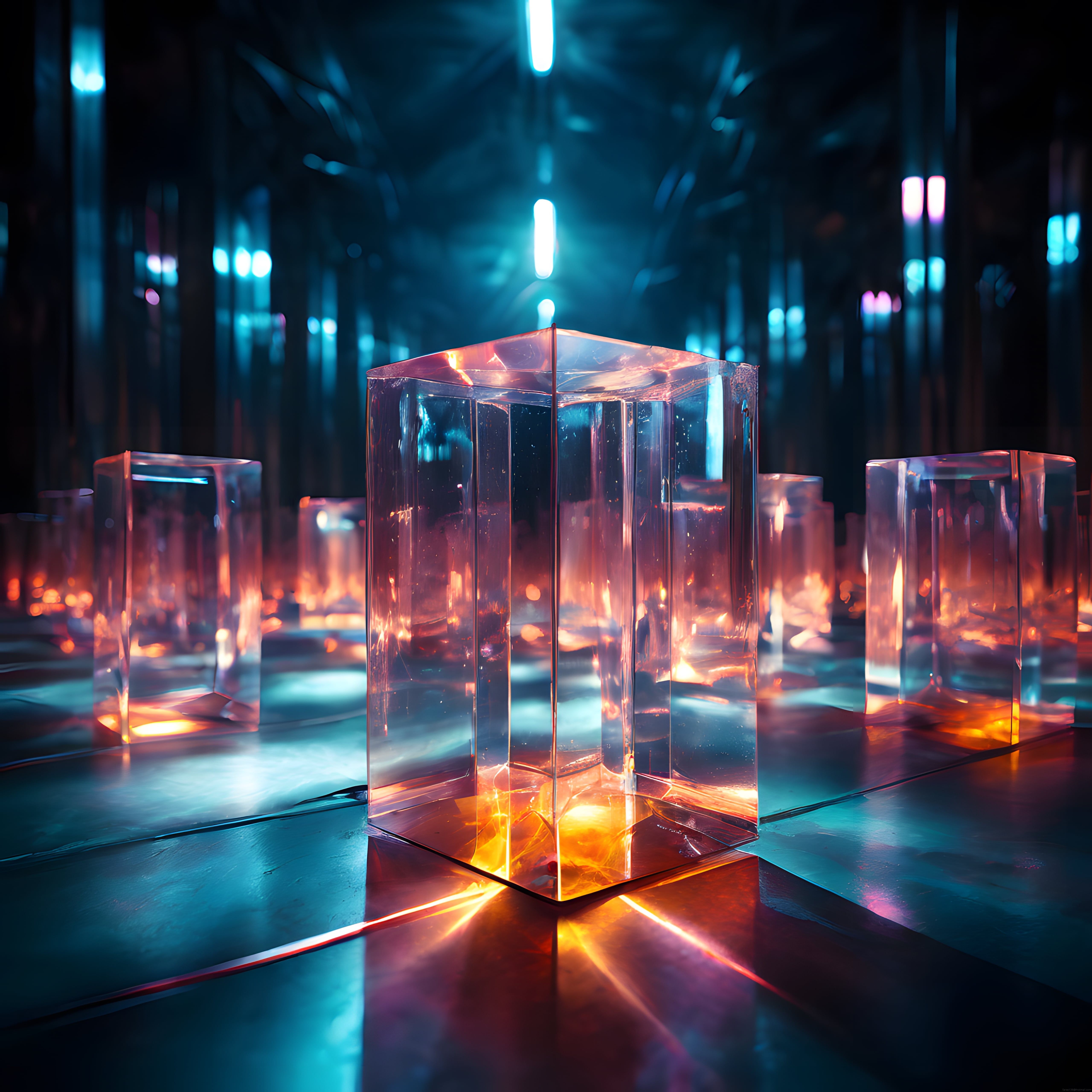 Neon Işıklarla Aydınlanan Kristal Hexagonların Gizemli ve Fütüristik Dünyası