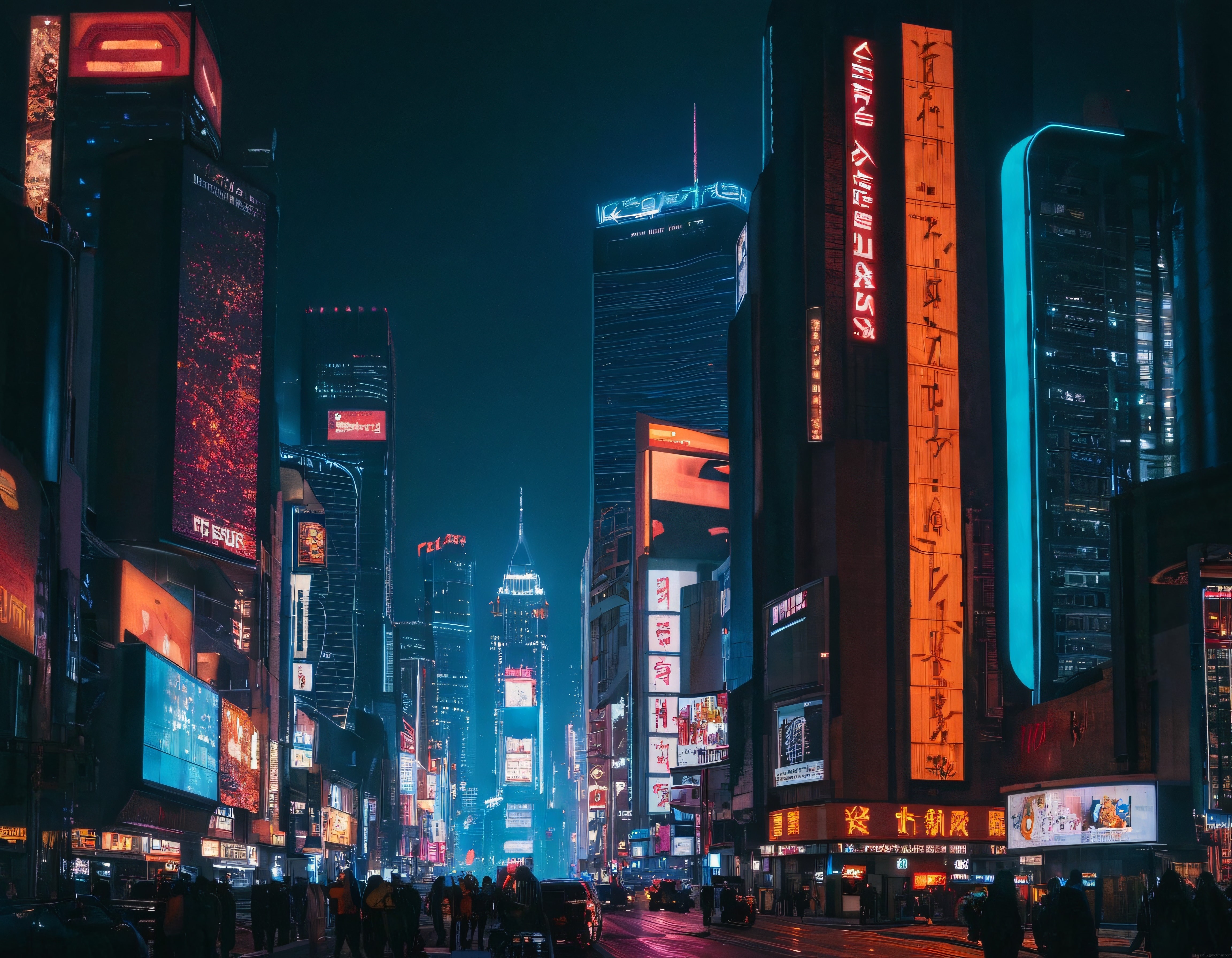 Neon Işıklarla Aydınlanmış Cyberpunk Asya Metropolü Gece Manzarası
