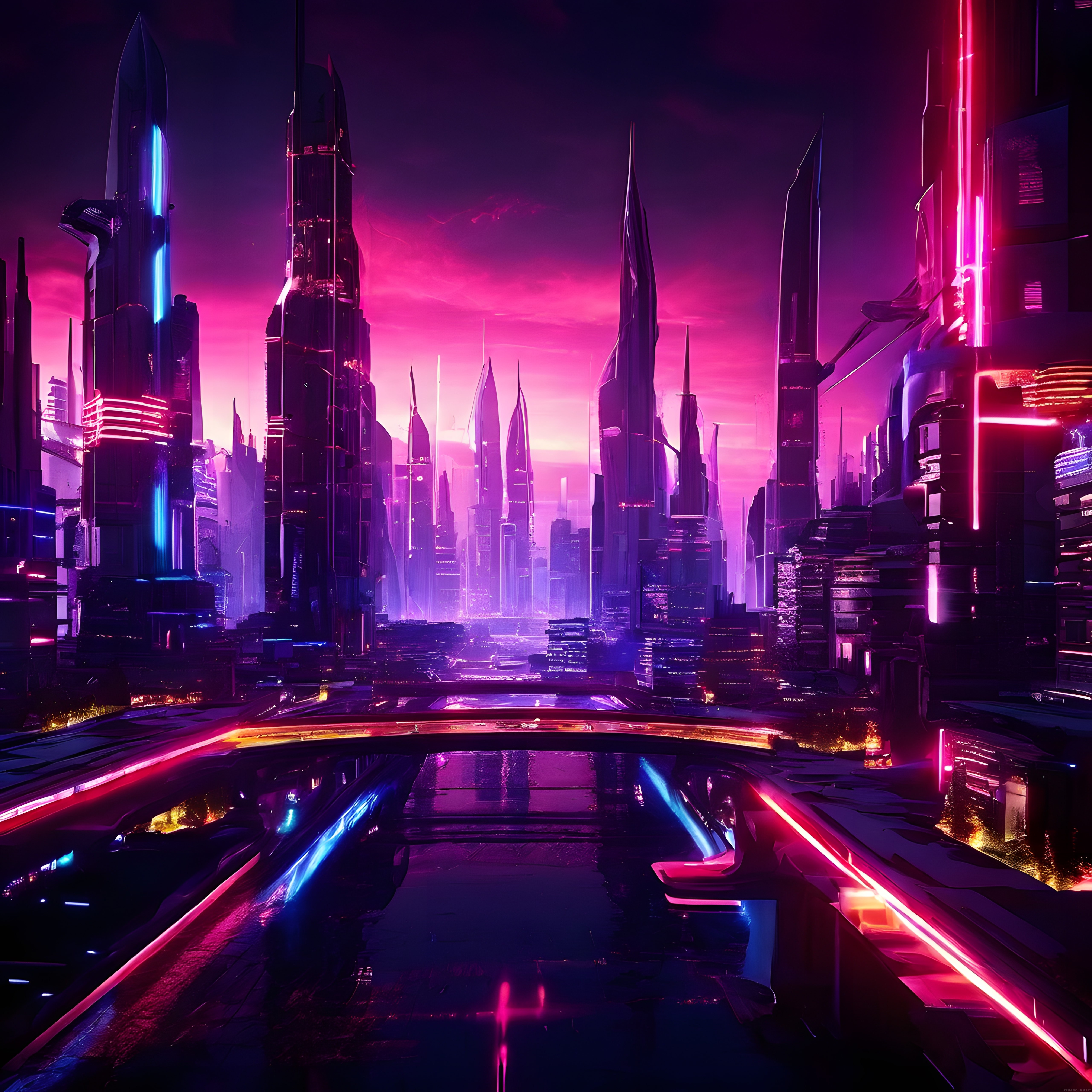 Neon Işıklarla Aydınlanmış Geleceğin Gökdelenlerle Çevrili Cyberpunk Metropolü