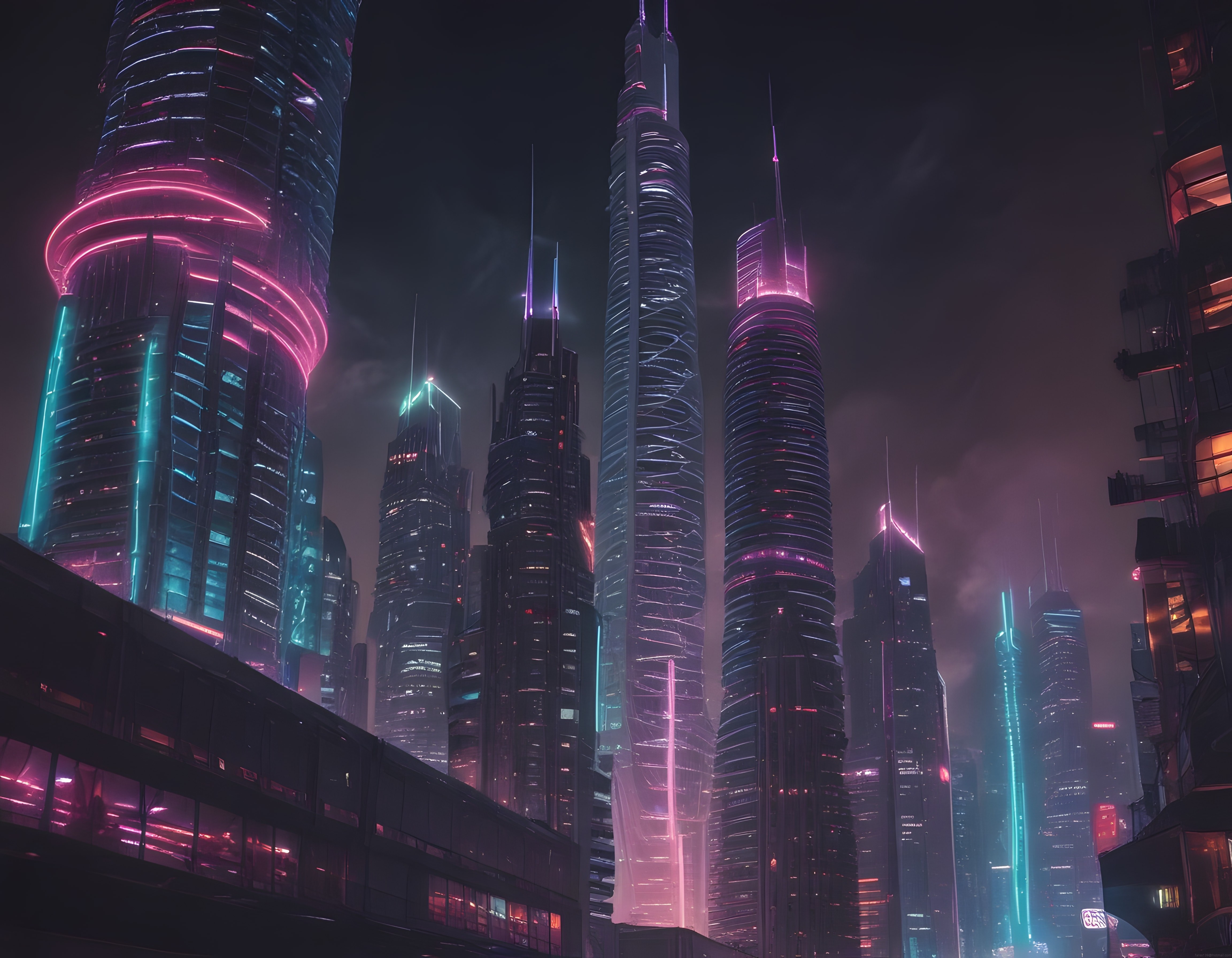 Neon Işıklarla Aydınlanmış Sisli Bir Cyberpunk Metropol Gecesi