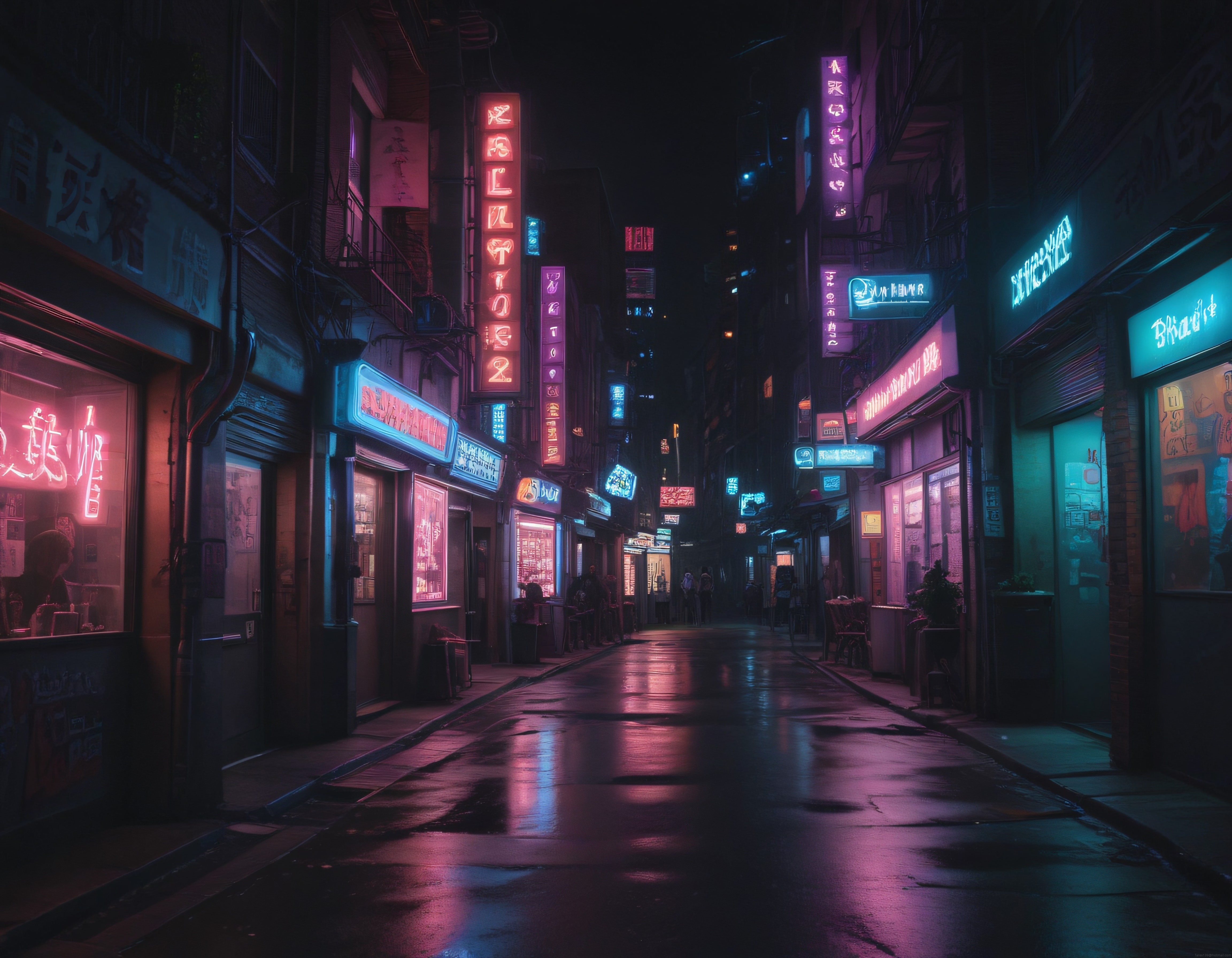 Neon Işıklarla Aydınlanmış Yağmurlu Asya Sokaklarında Gizemli Bir Gece Yürüyüşü