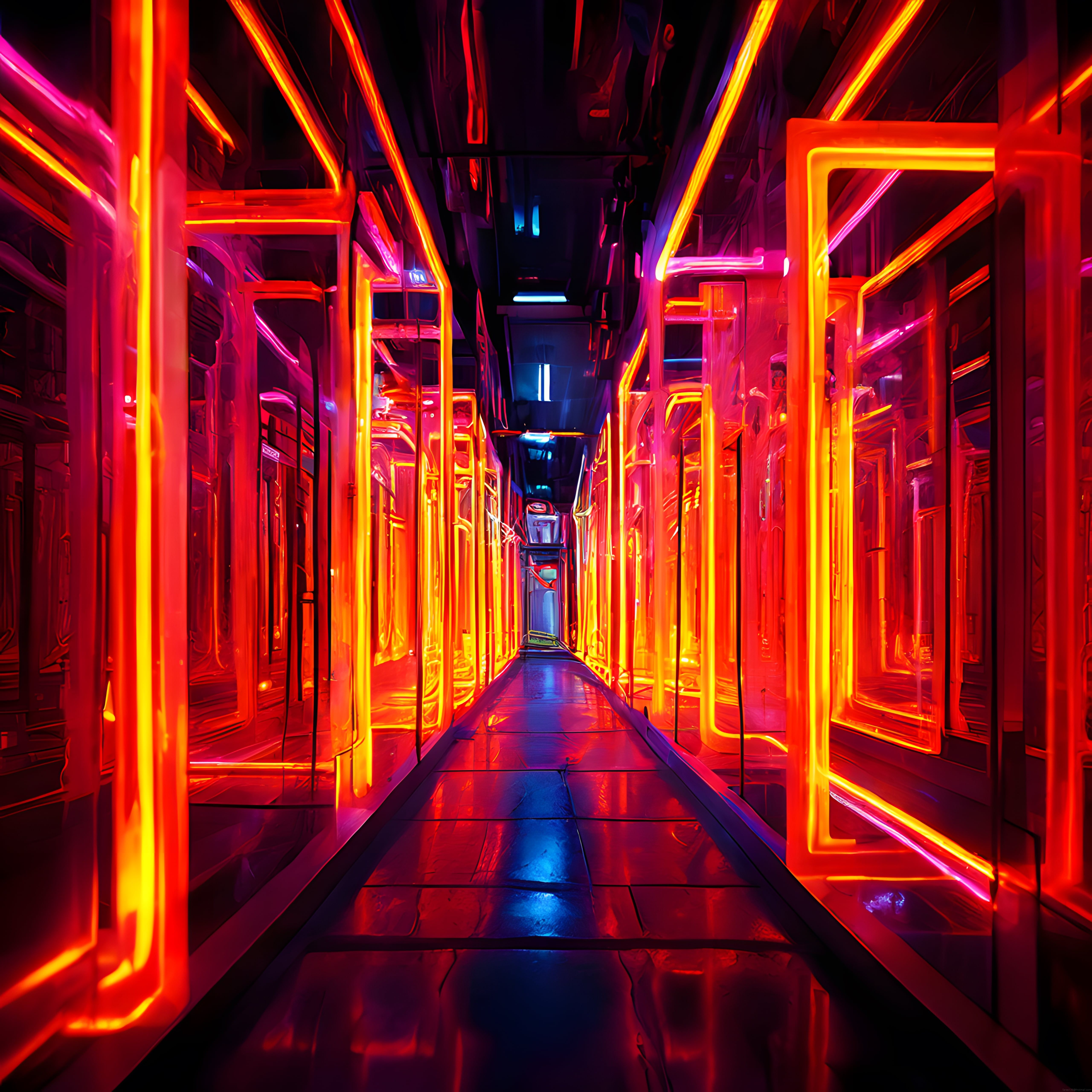 Neon Işıklarla Aydınlatılmış Geleceğe Açılan Sıradışı Bir Koridor