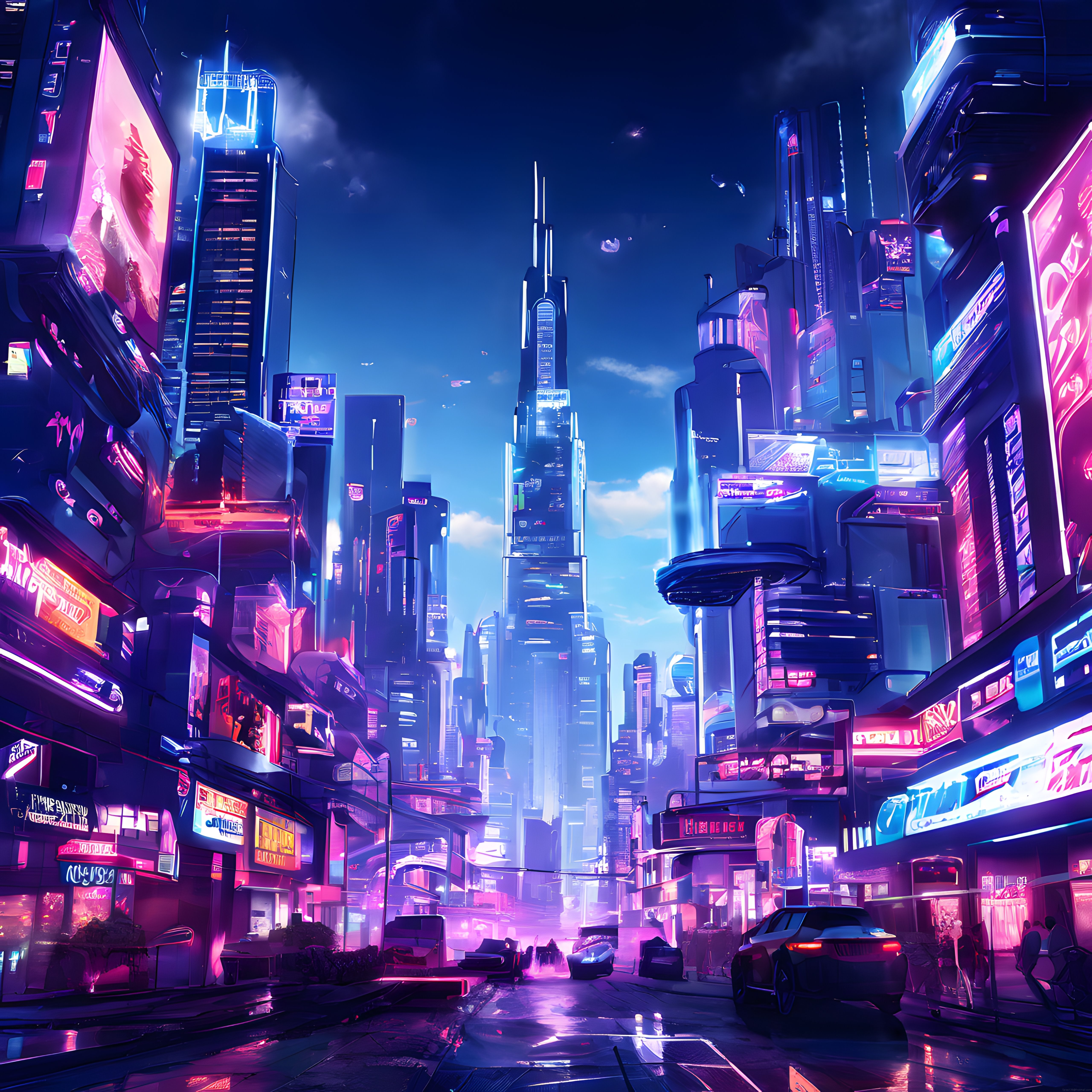 Neon Işıklarla Aydınlatılmış Geleceğin Cyberpunk Şehir Manzarası
