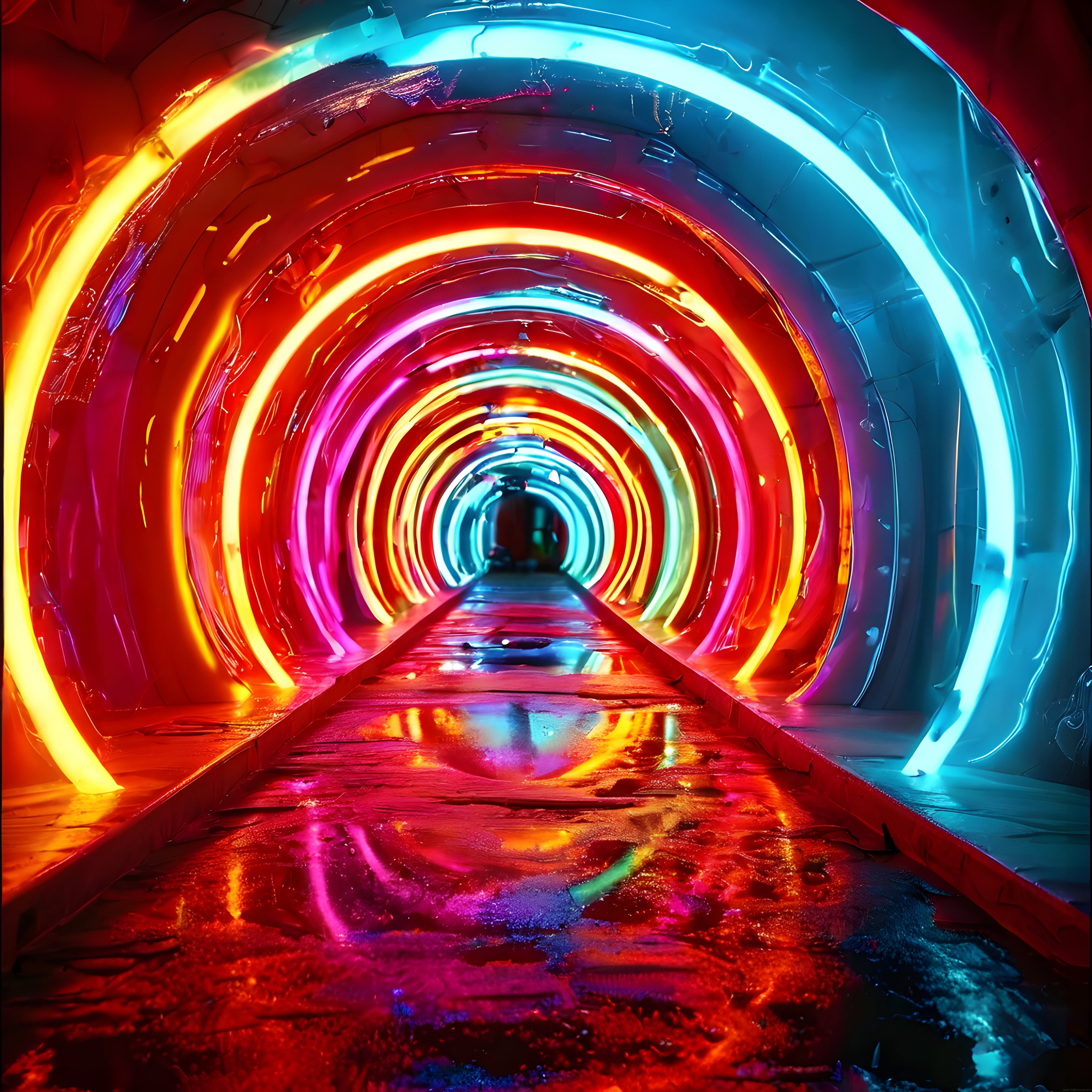 Neon Işıklarla Kaplanmış Renkli Tünelde Büyüleyici Bir Yolculuk