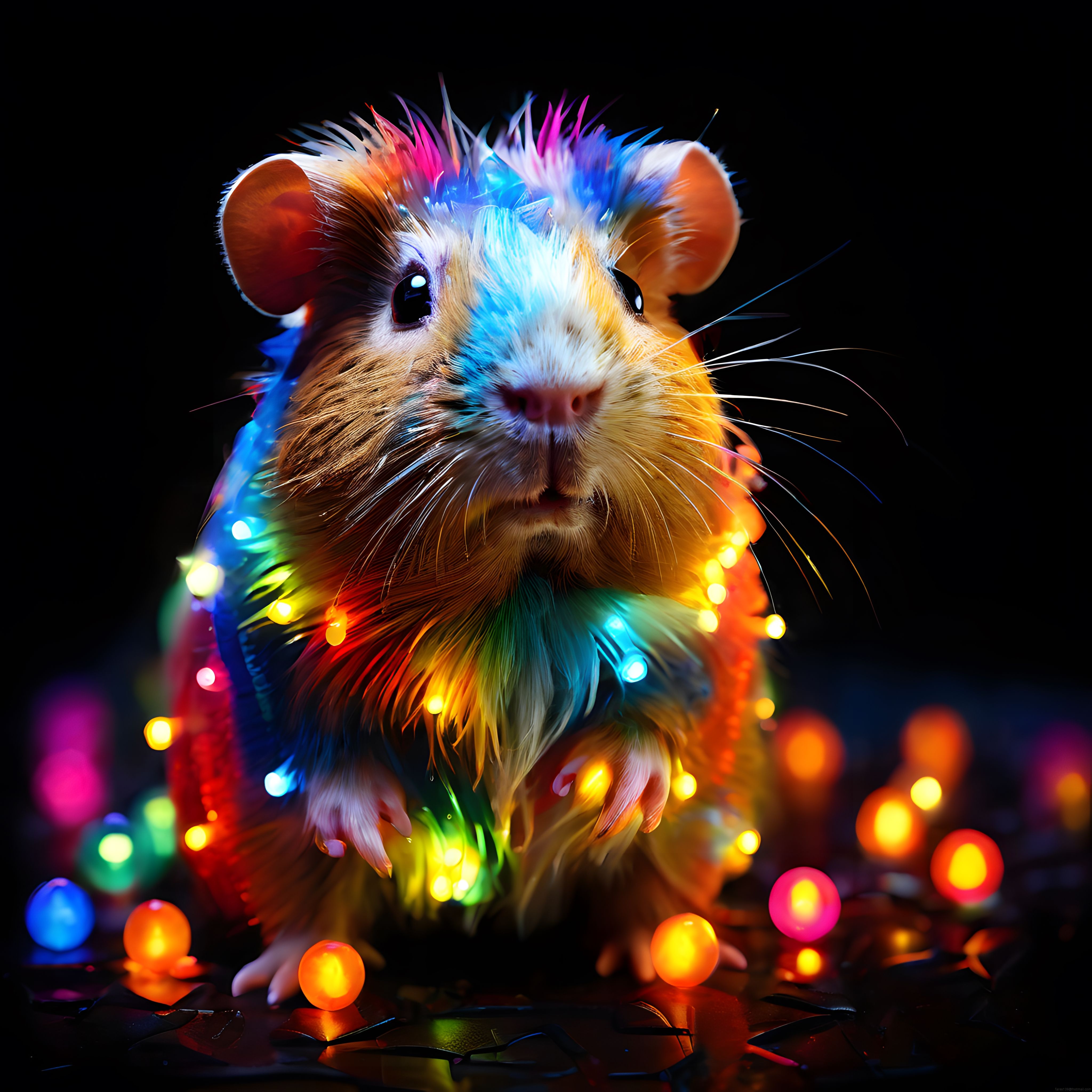 Neon Işıklarla Süslenmiş Fantastik Hamster Dijital Sanat Eseri
