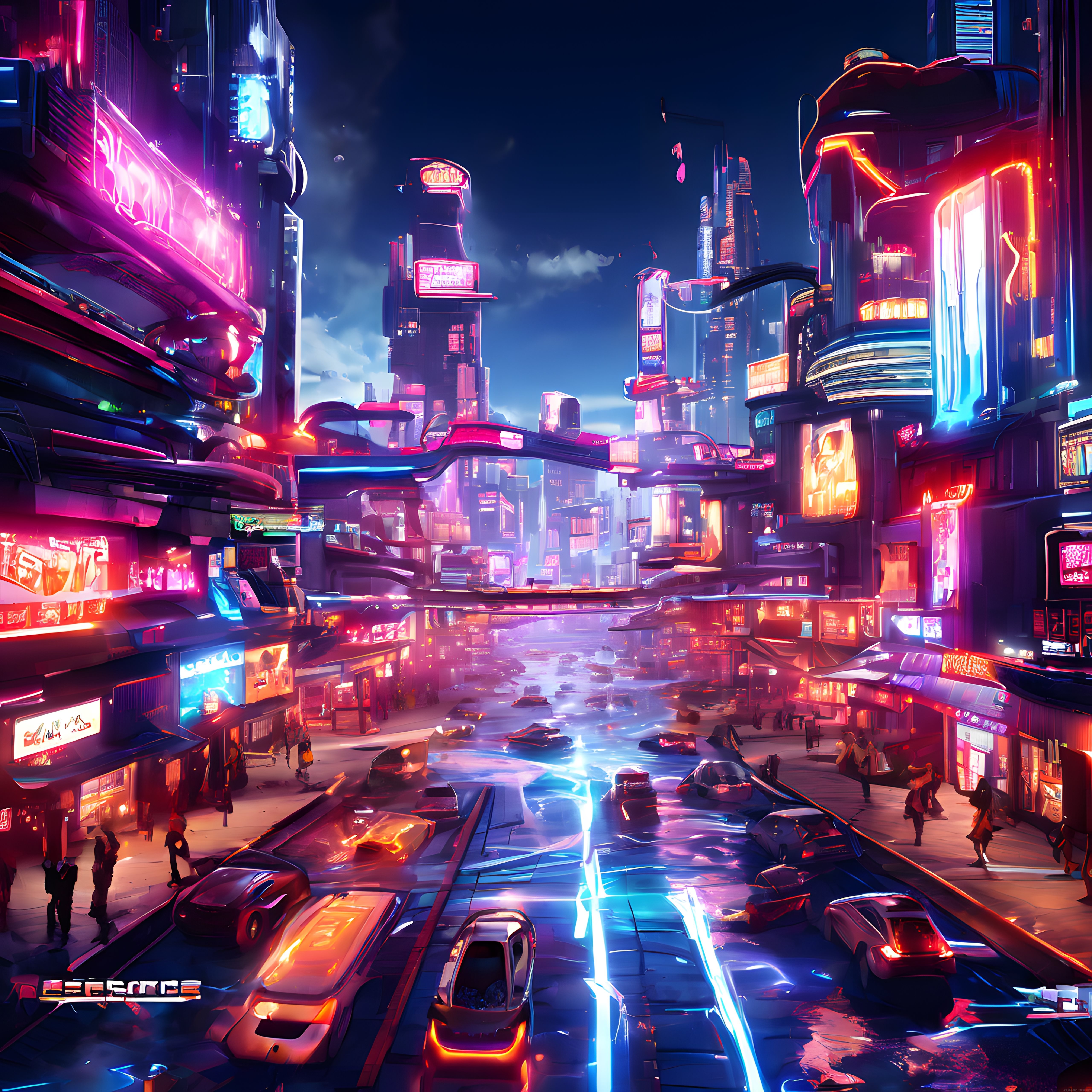 Neon Işıklarla Süslenmiş Geleceğin Cyberpunk Metropolü ve Gece Yaşamı