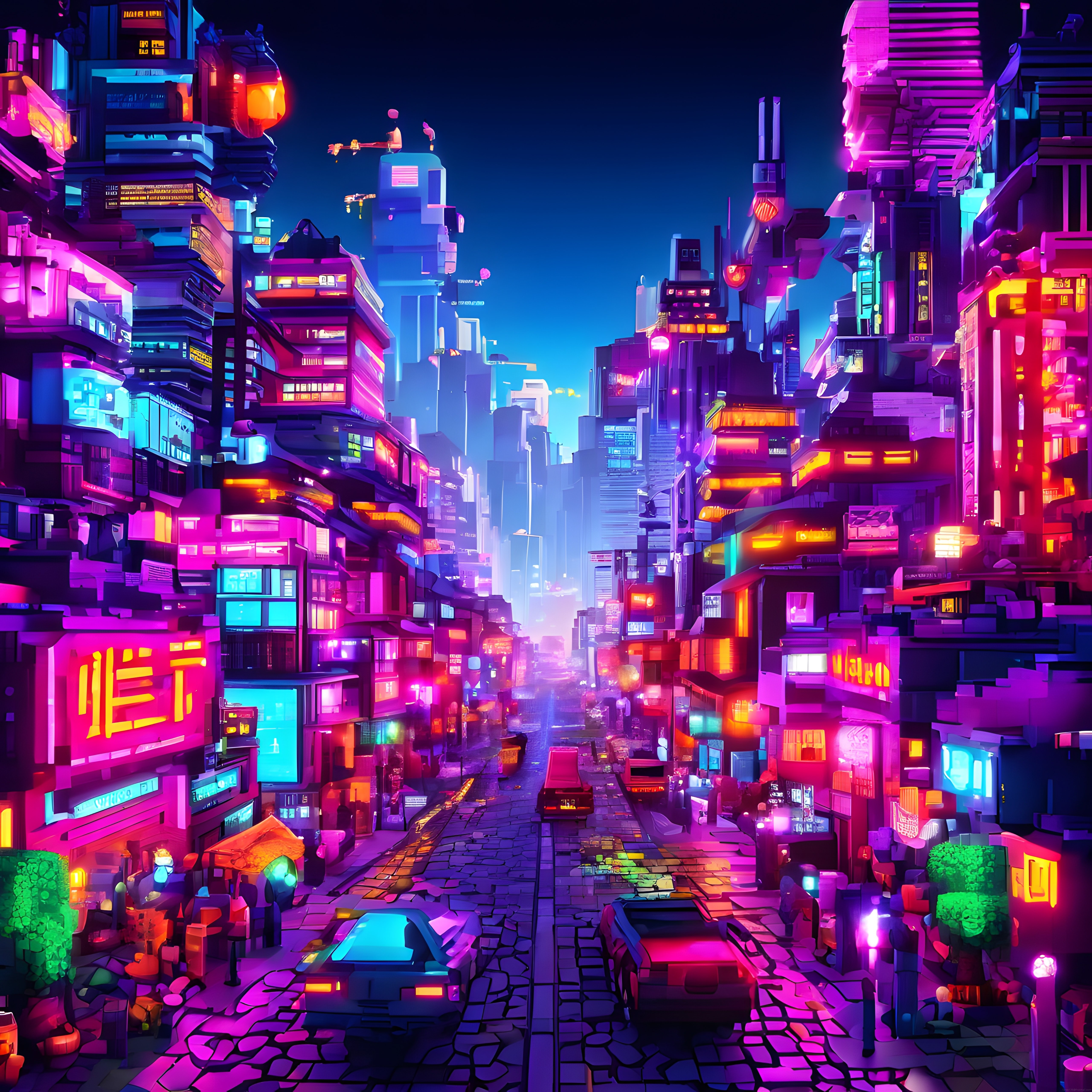 Neon Işıklarla Süslenmiş Geleceğin Cyberpunk Metropolünde Gece Yürüyüşü