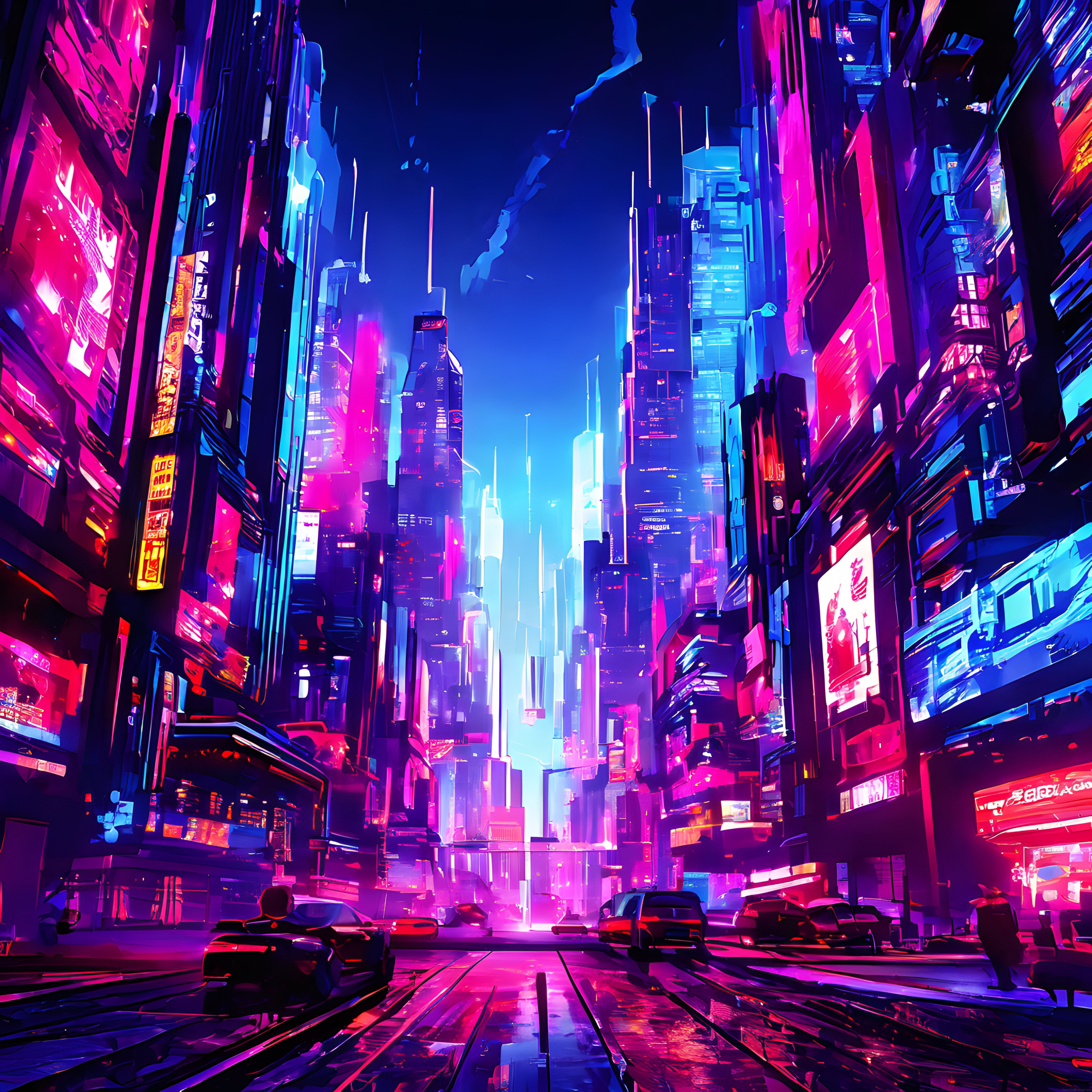 Neon Işıklarla Süslenmiş Geleceğin Cyberpunk Şehri Dijital Sanat Eseri