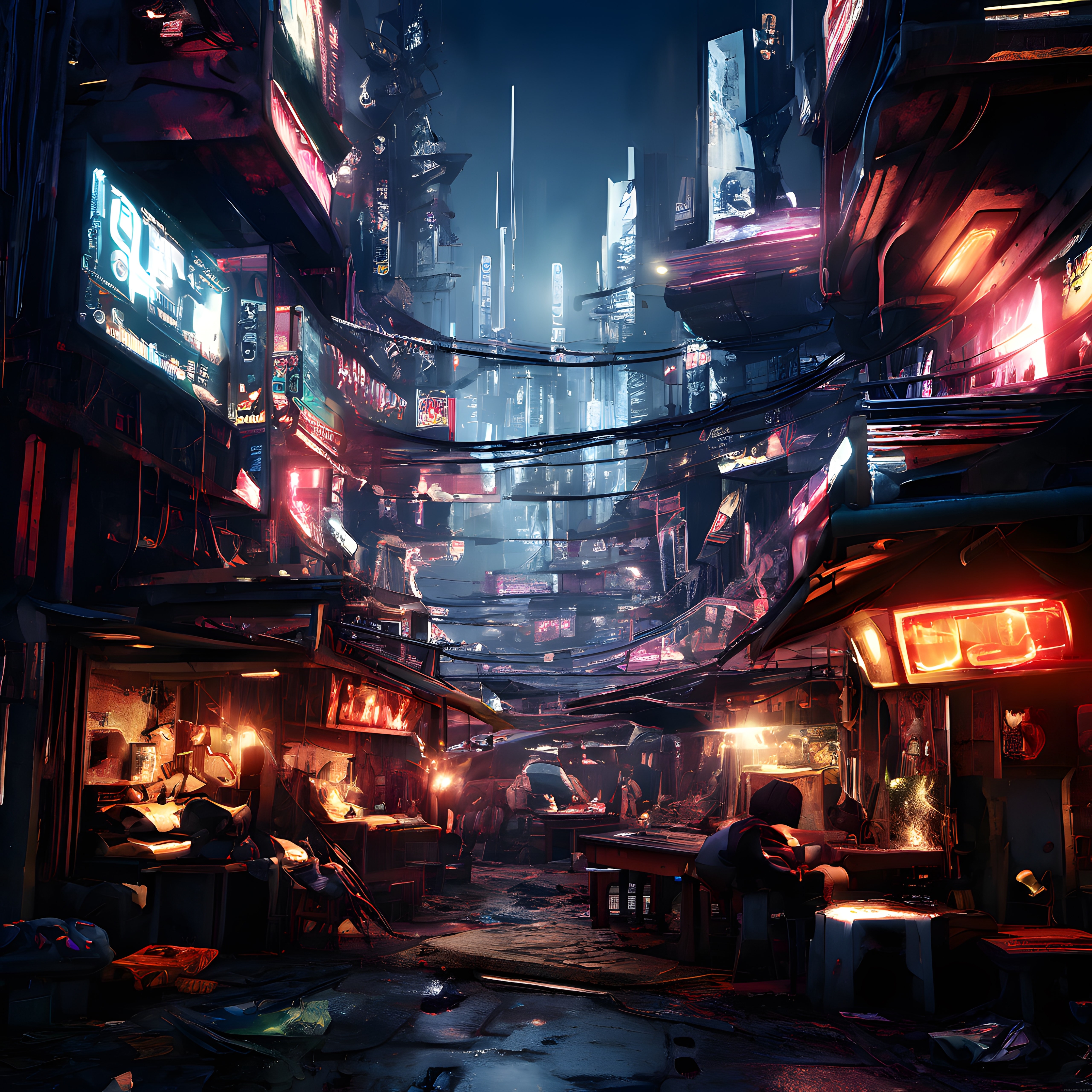 Neon Işıklarla Süslenmiş Geleceğin Yağmurlu Cyberpunk Sokak Manzarası