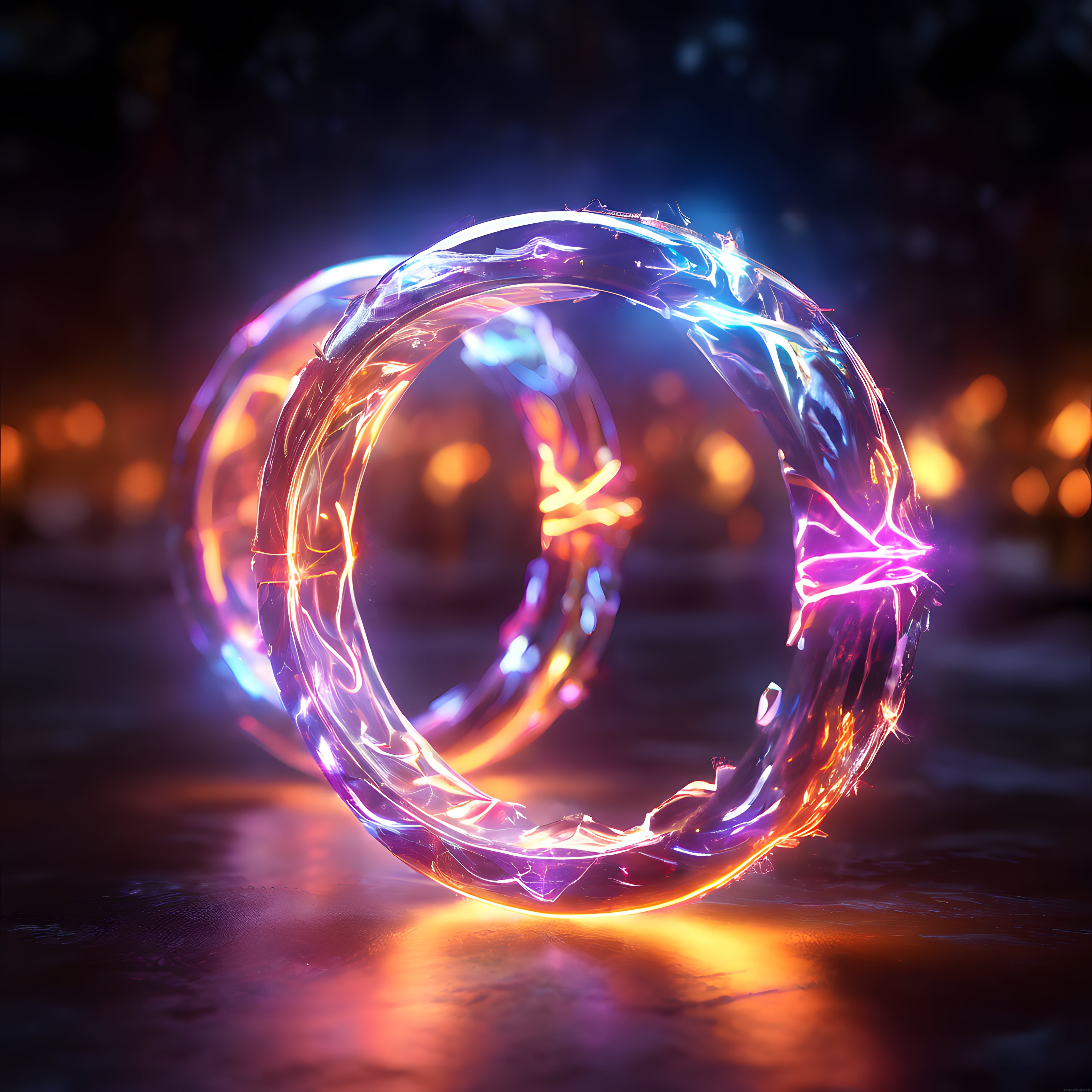 Neon Işıklarla Süslenmiş Gelecekçi Cam C Harfi 3D Dijital Sanat