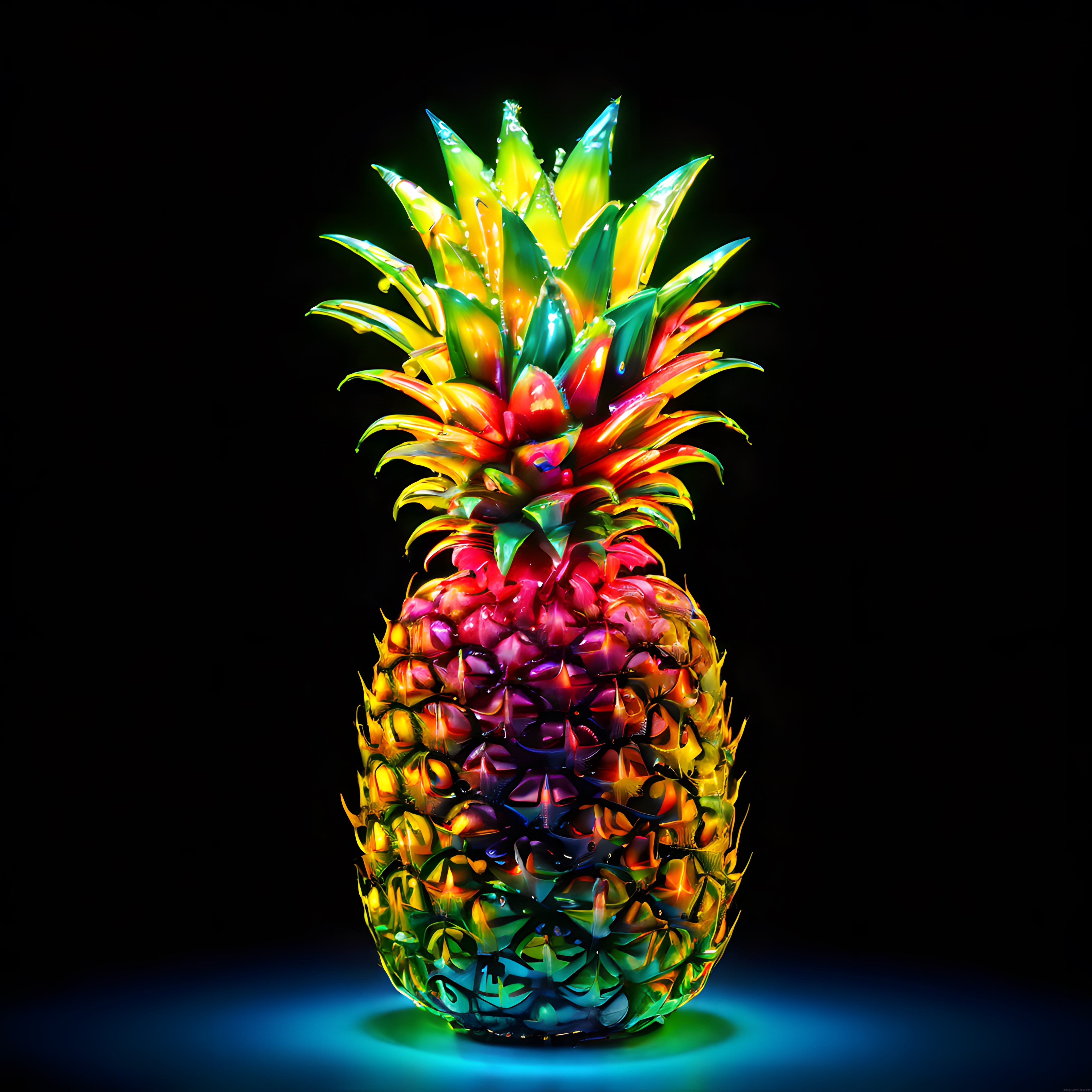 Neon Işıklarla Süslenmiş Renkli Ananas Dijital Sanat Tasarımı