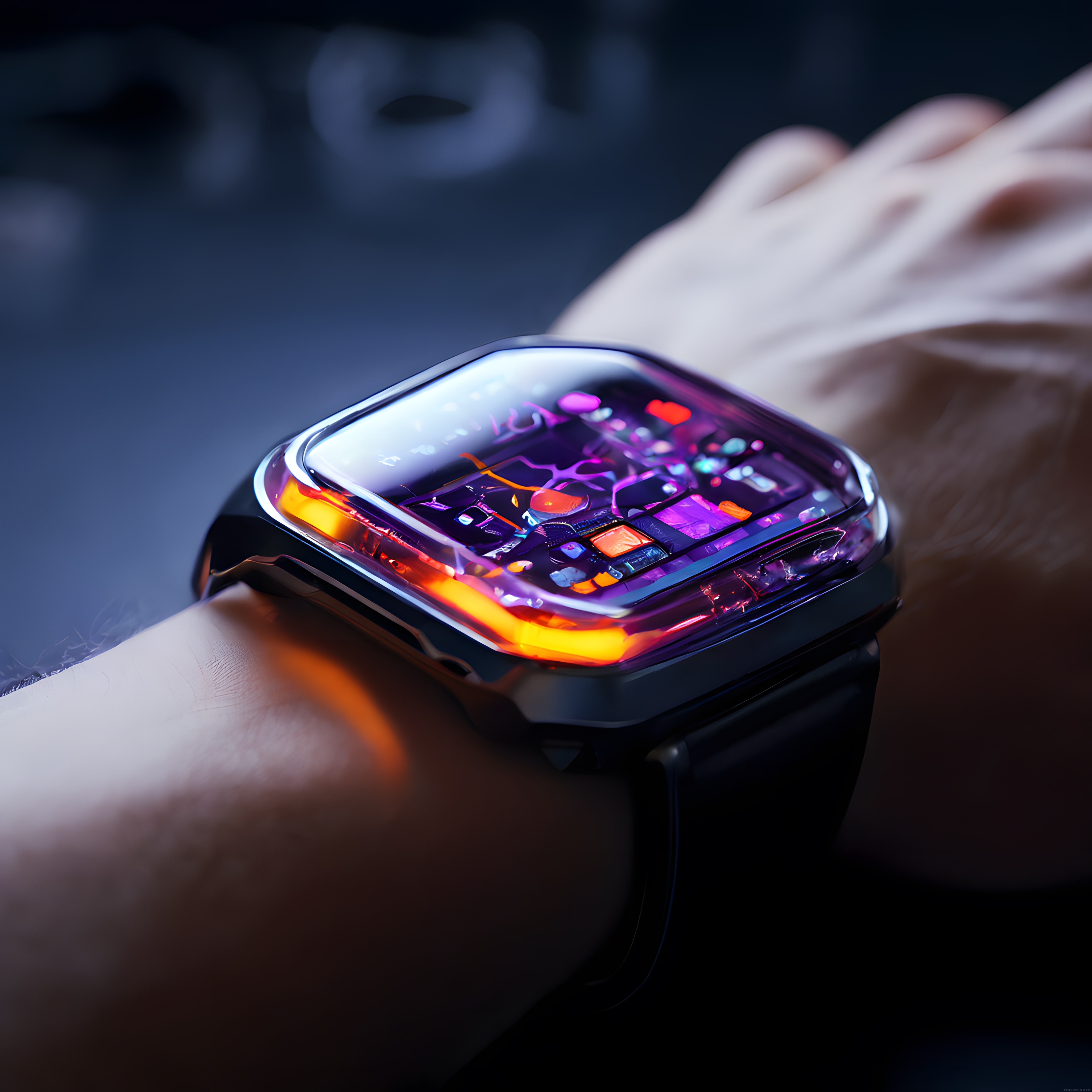 Neon Işıklarla Süslenmiş Şeffaf Ekranlı Akıllı Saat Tasarımı