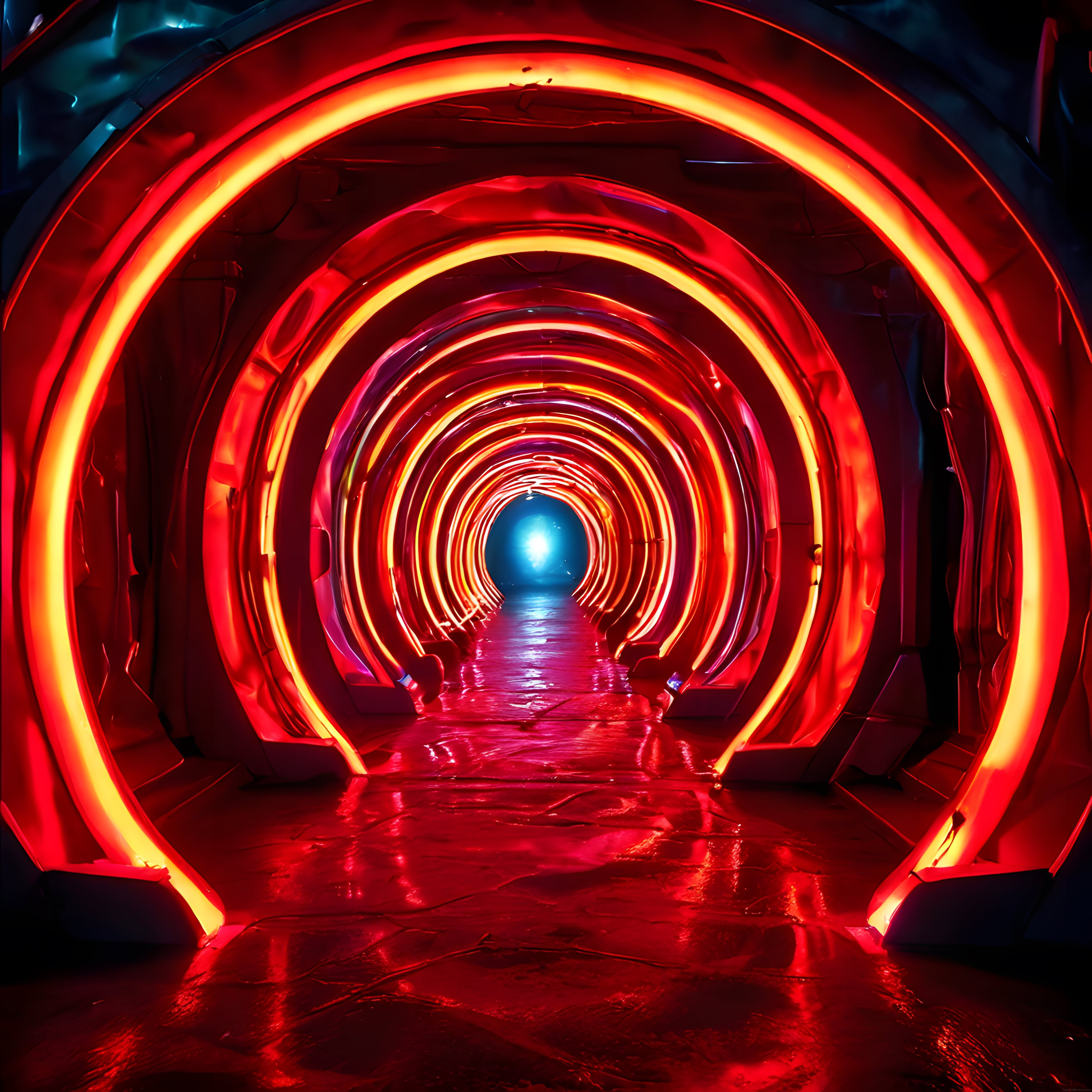 Neon Işıklı Büyüleyici Tünel: Kırmızı ve Mavinin Dansı ile Fütüristik Atmosfer