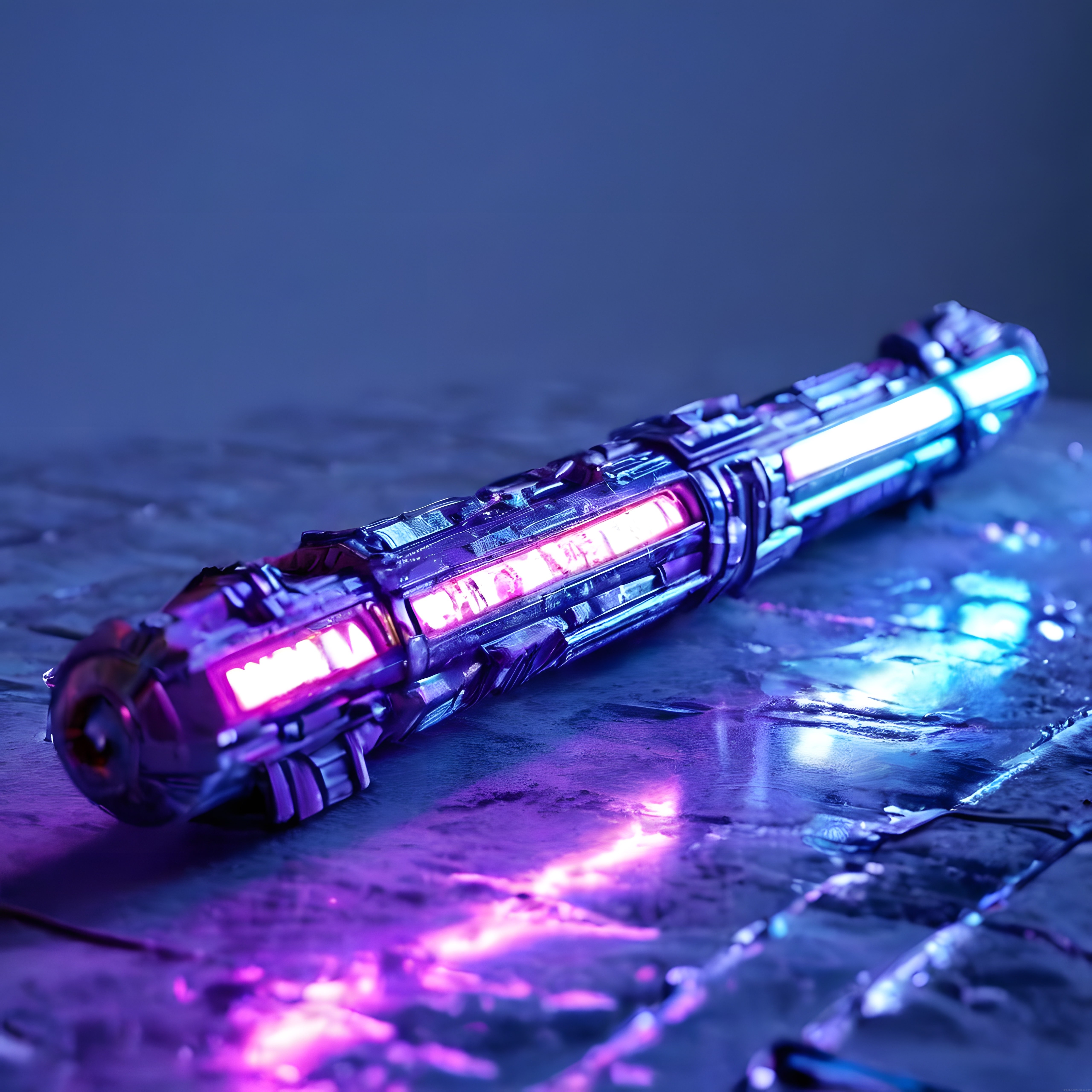 Neon Işıklı Cyberpunk Gelecek Nesil Lazer Kılıç Konsept Tasarımı
