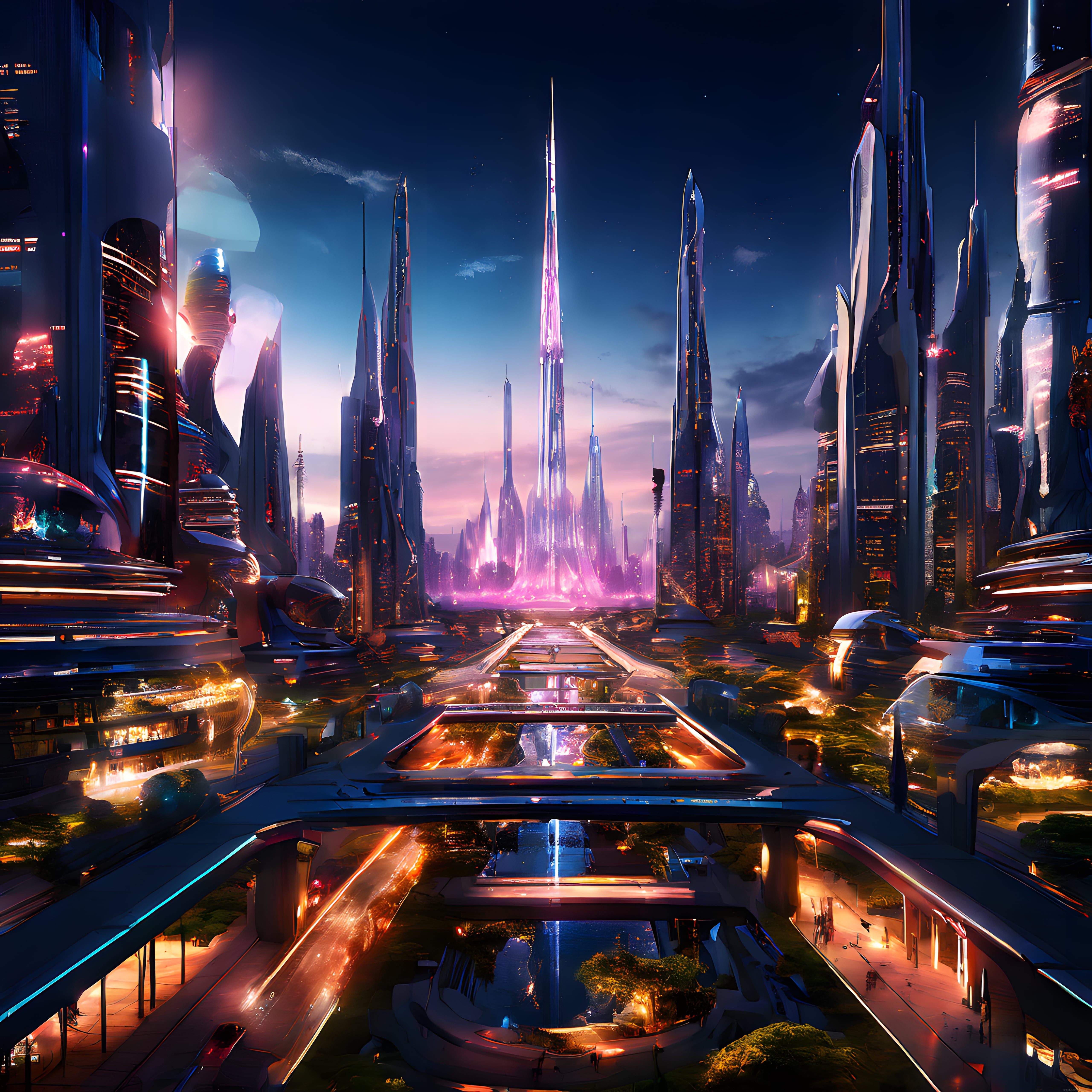 Neon ışıklı cyberpunk metropol: Geleceğin dijital şehir manzarası