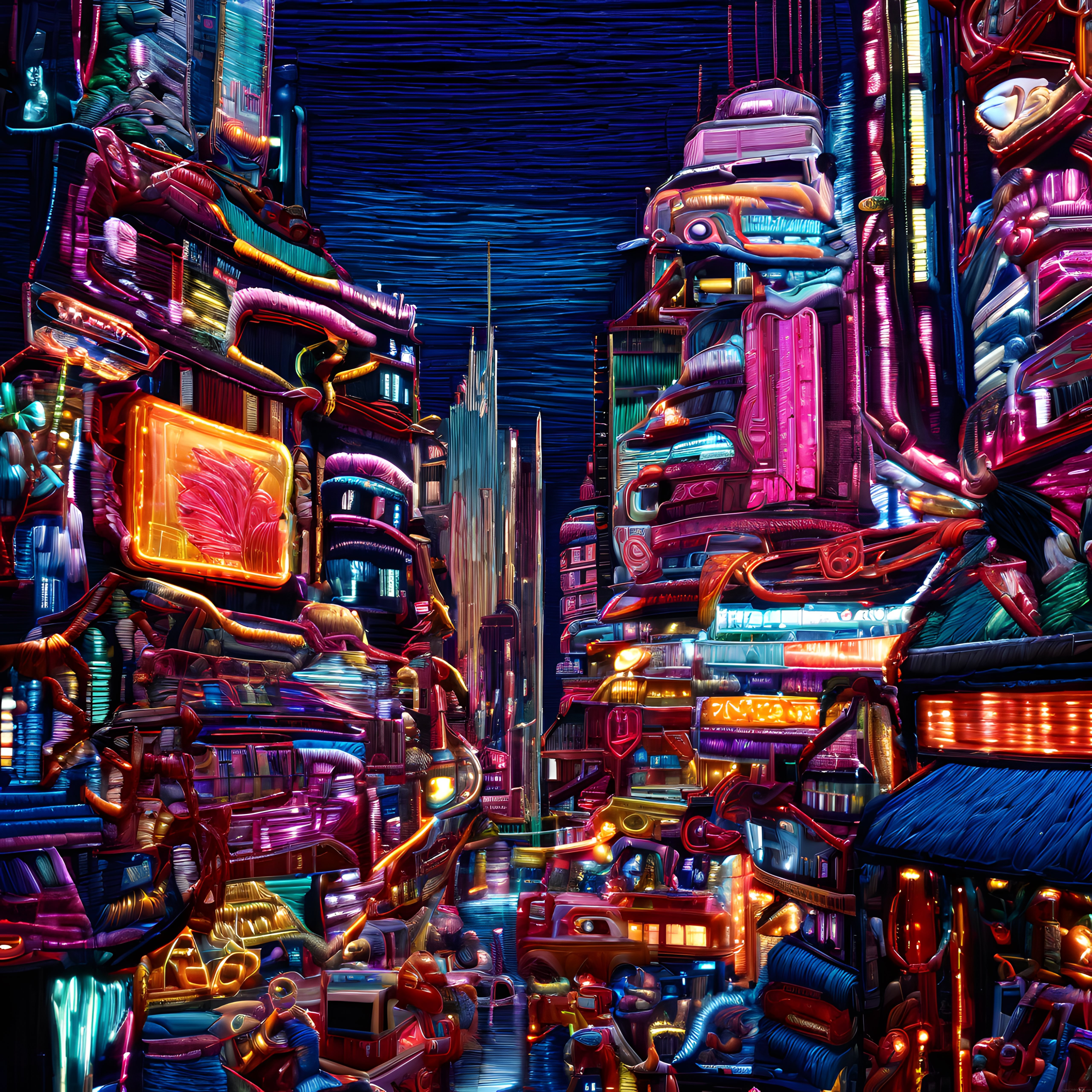 Neon Işıklı Cyberpunk Şehir: Asya Mimarisinin Gelecek Yorumu ve Dijital Sanat
