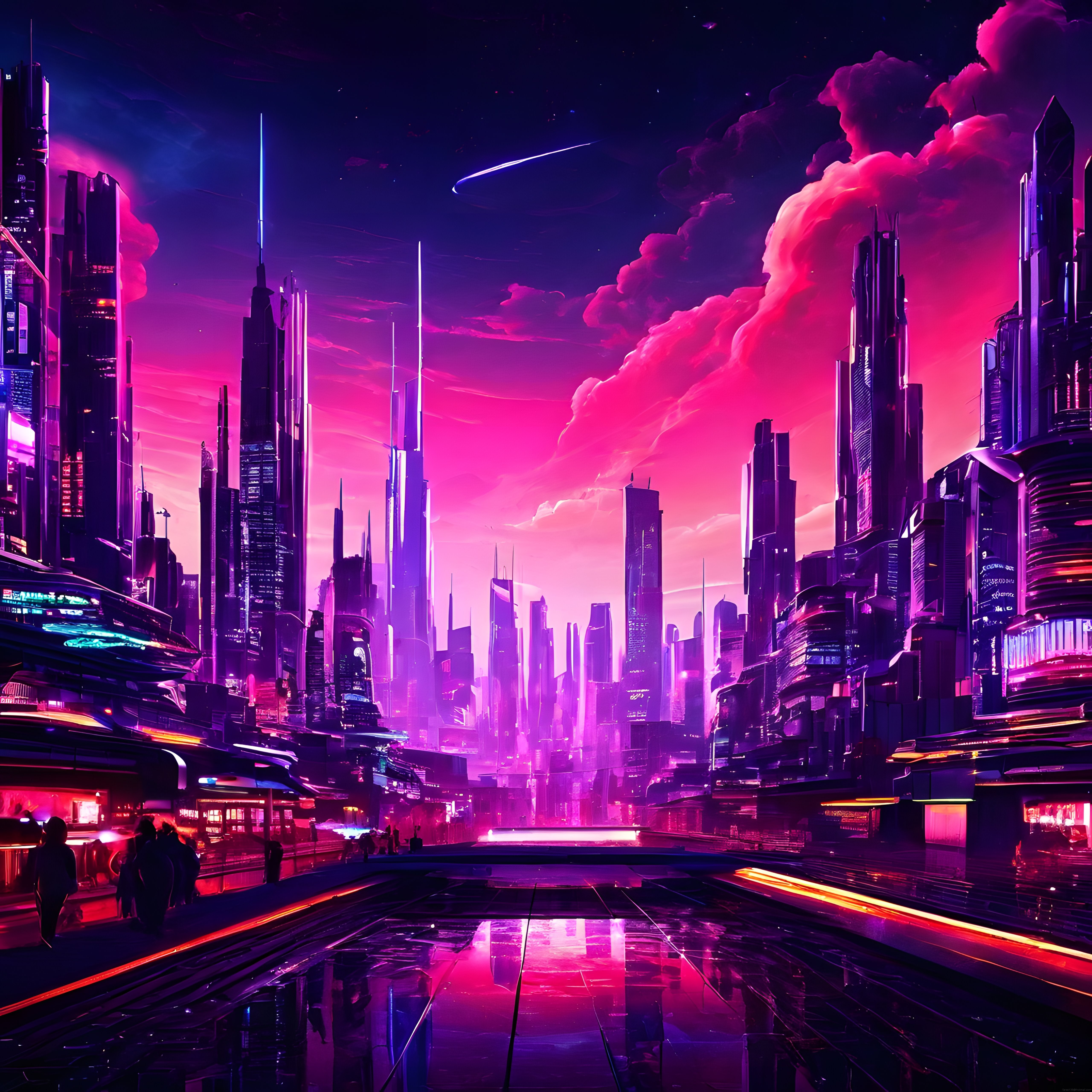 Neon Işıklı Cyberpunk Şehir: Geleceğin Gökdelenleri ve Uçan Araçlar