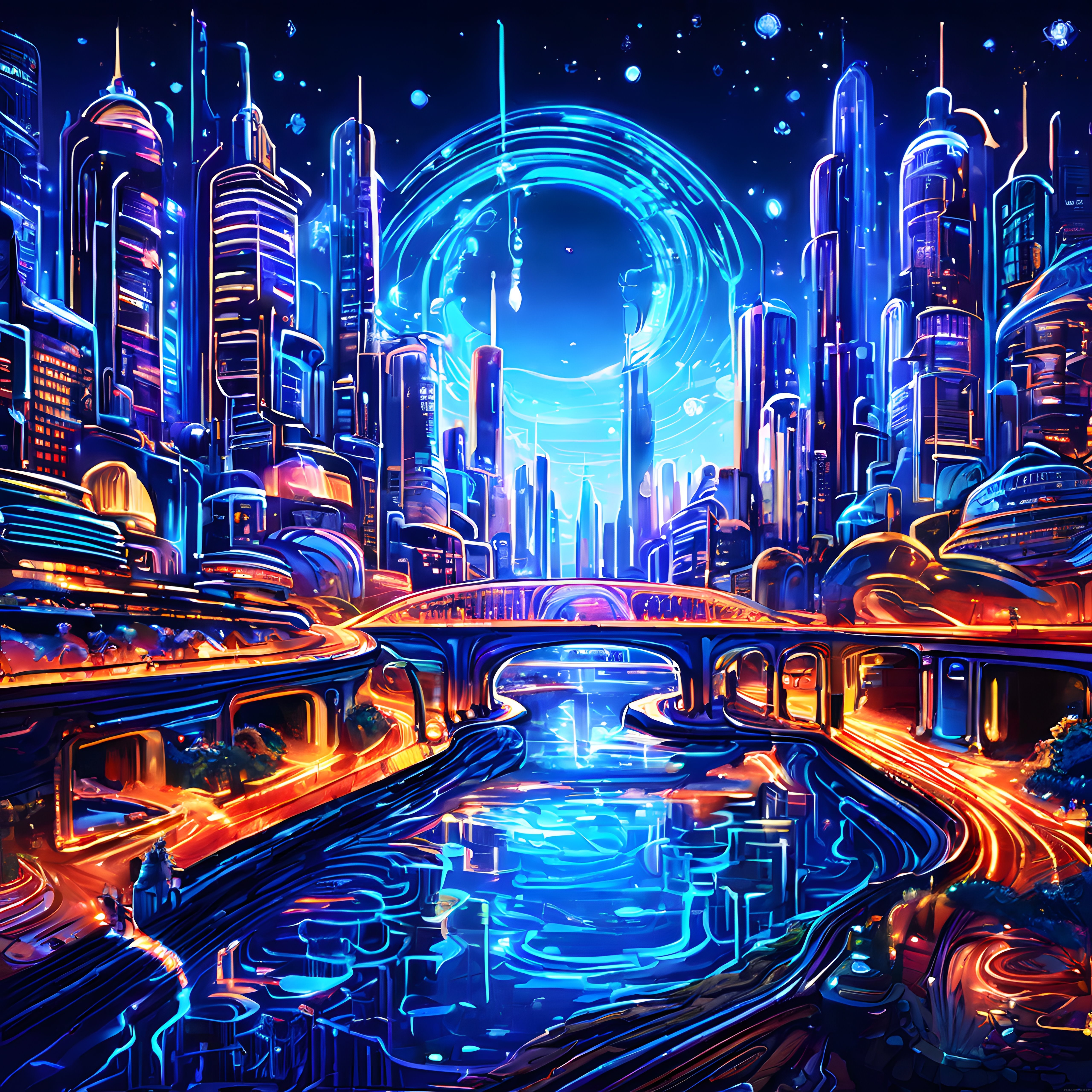 Neon Işıklı Cyberpunk Şehir Manzarası ve Geleceğin Gökdelenleri