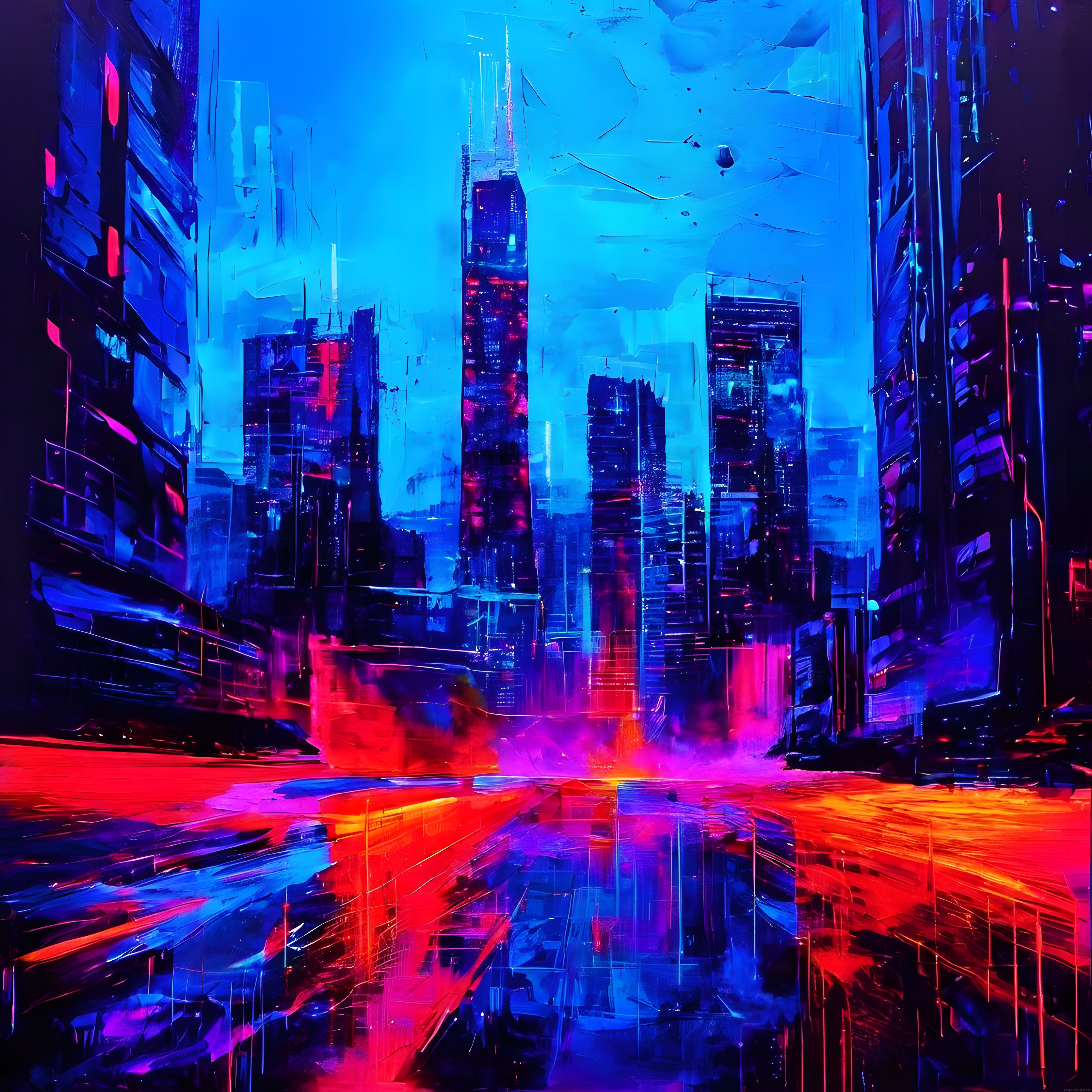 Neon Işıklı Cyberpunk Şehir Manzarası Yağmurlu Gelecek Dijital Sanat