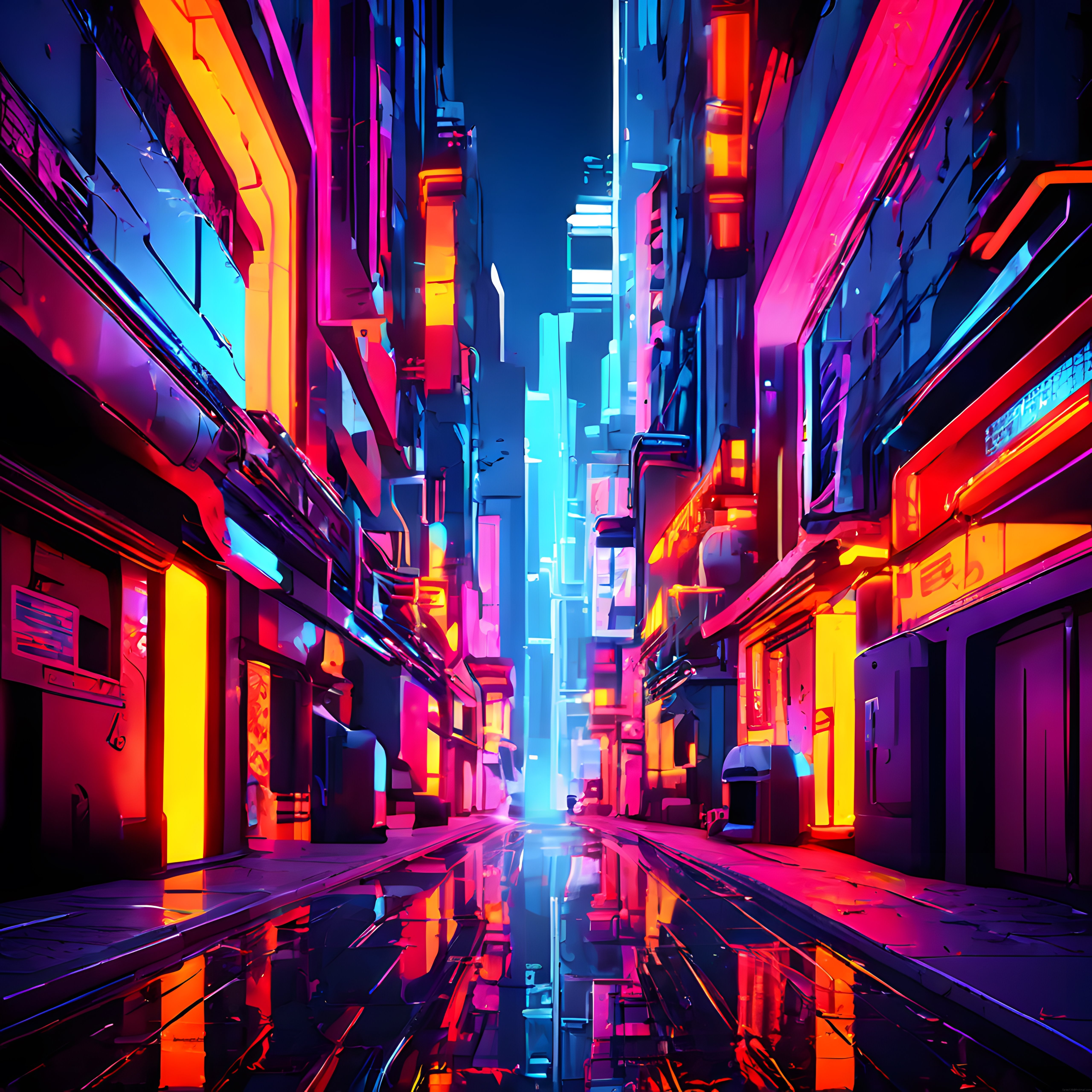 Neon Işıklı Cyberpunk Şehir Sokakları: Geleceğin Dijital Gece Manzarası