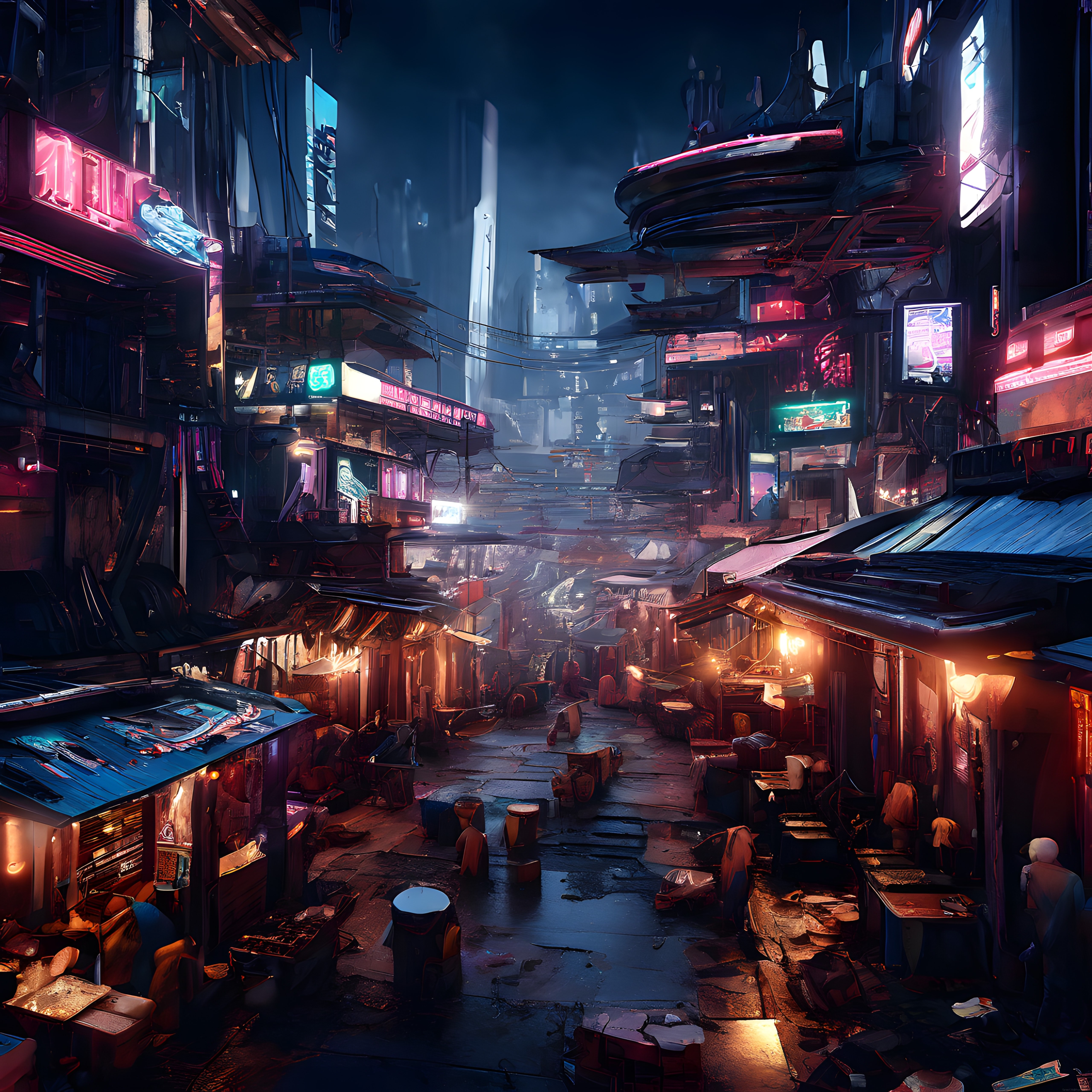 Neon Işıklı Cyberpunk Şehir Sokaklarında Gizemli ve Büyüleyici Bir Gece Yürüyüşü
