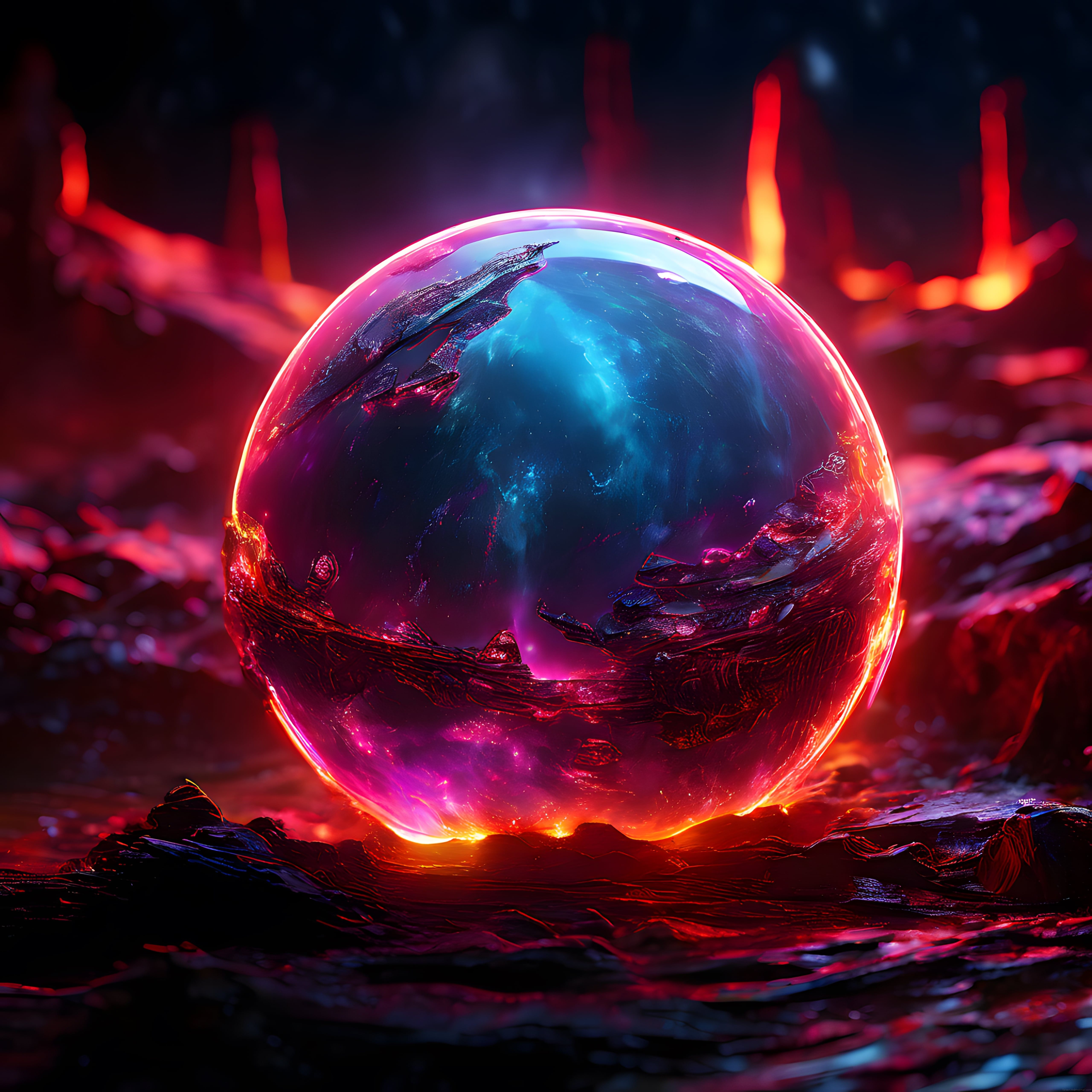 Neon Işıklı Fantastik Gezegen Küresi: Dijital Sanat ve Bilim Kurgu Manzarası