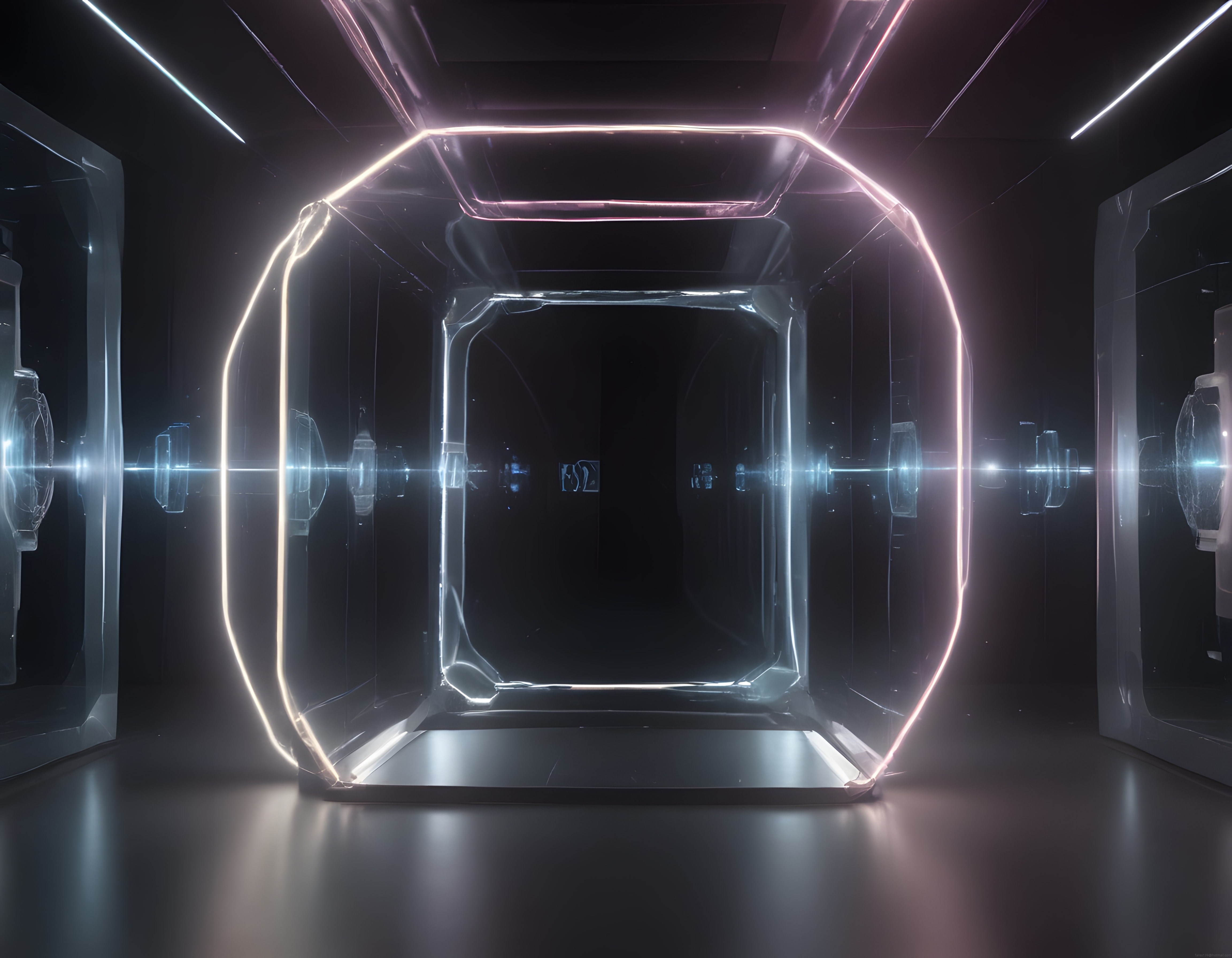 Neon Işıklı Futuristik Bilim Kurgu Koridoru ve Geleceğin Portal Atmosferi