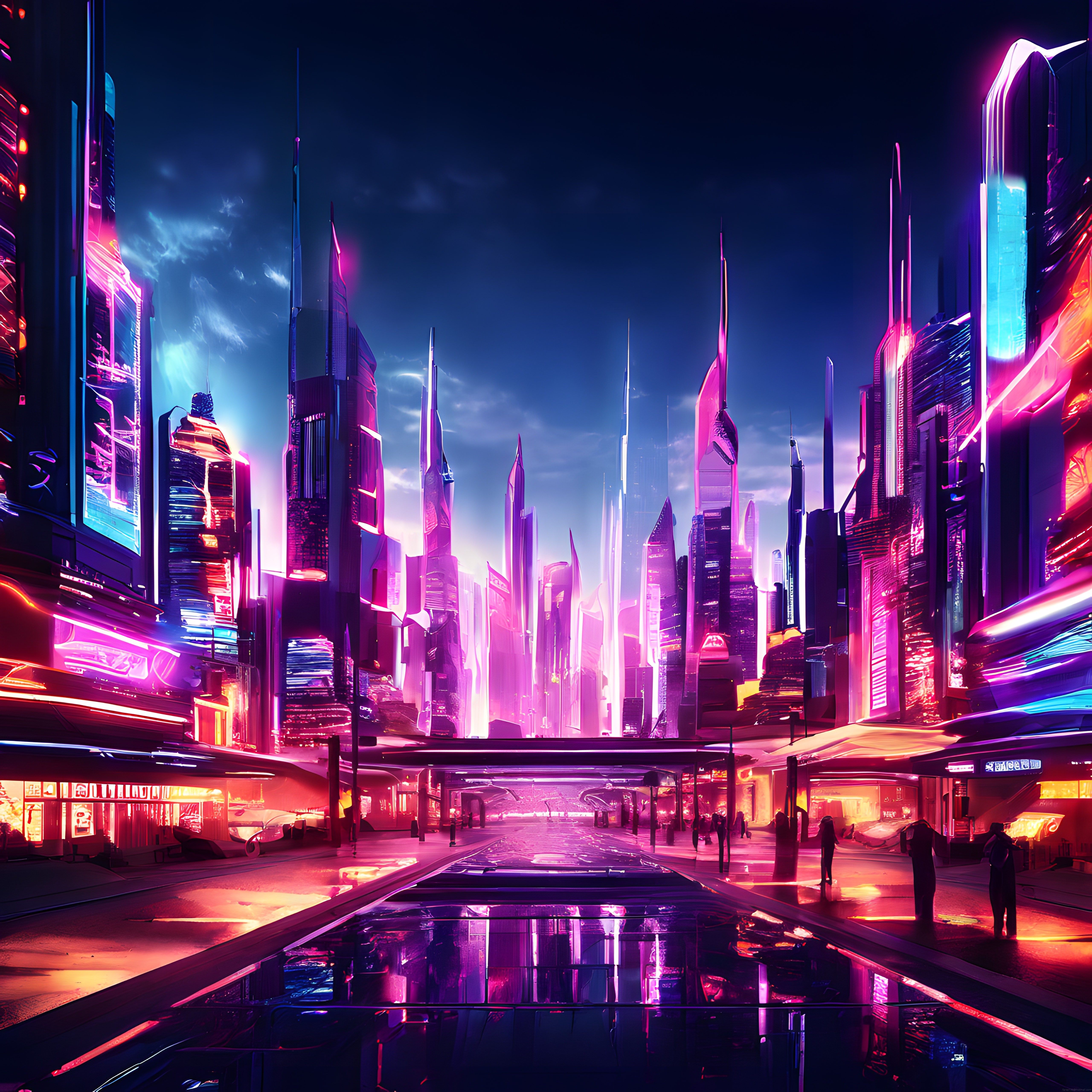Neon Işıklı Fütüristik Metropol: Gelecek Çağı Gökdelenleri ve Cyberpunk Sokaklar