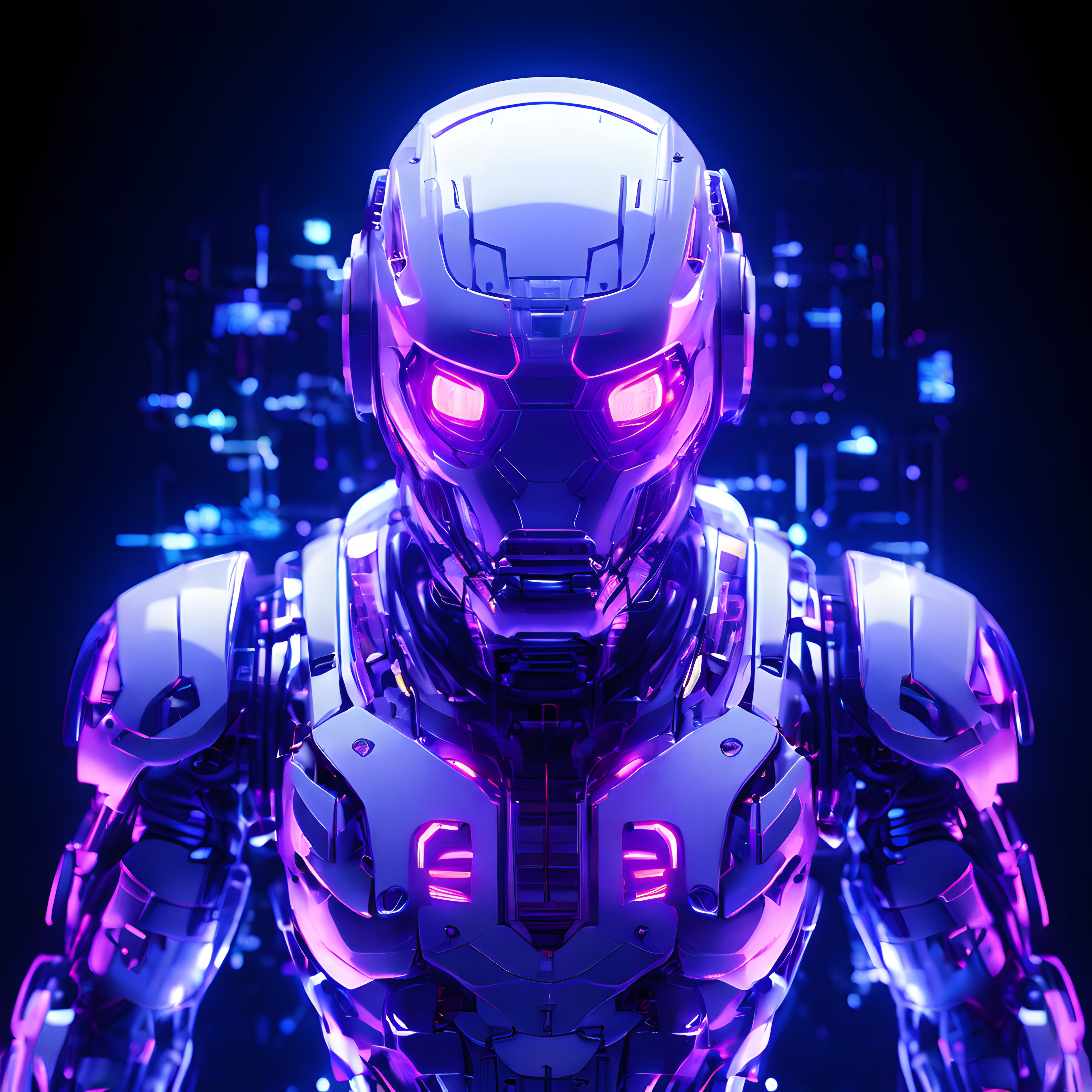 Neon Işıklı Futuristik Robot Portresi: Cyberpunk Dijital Sanat Eseri