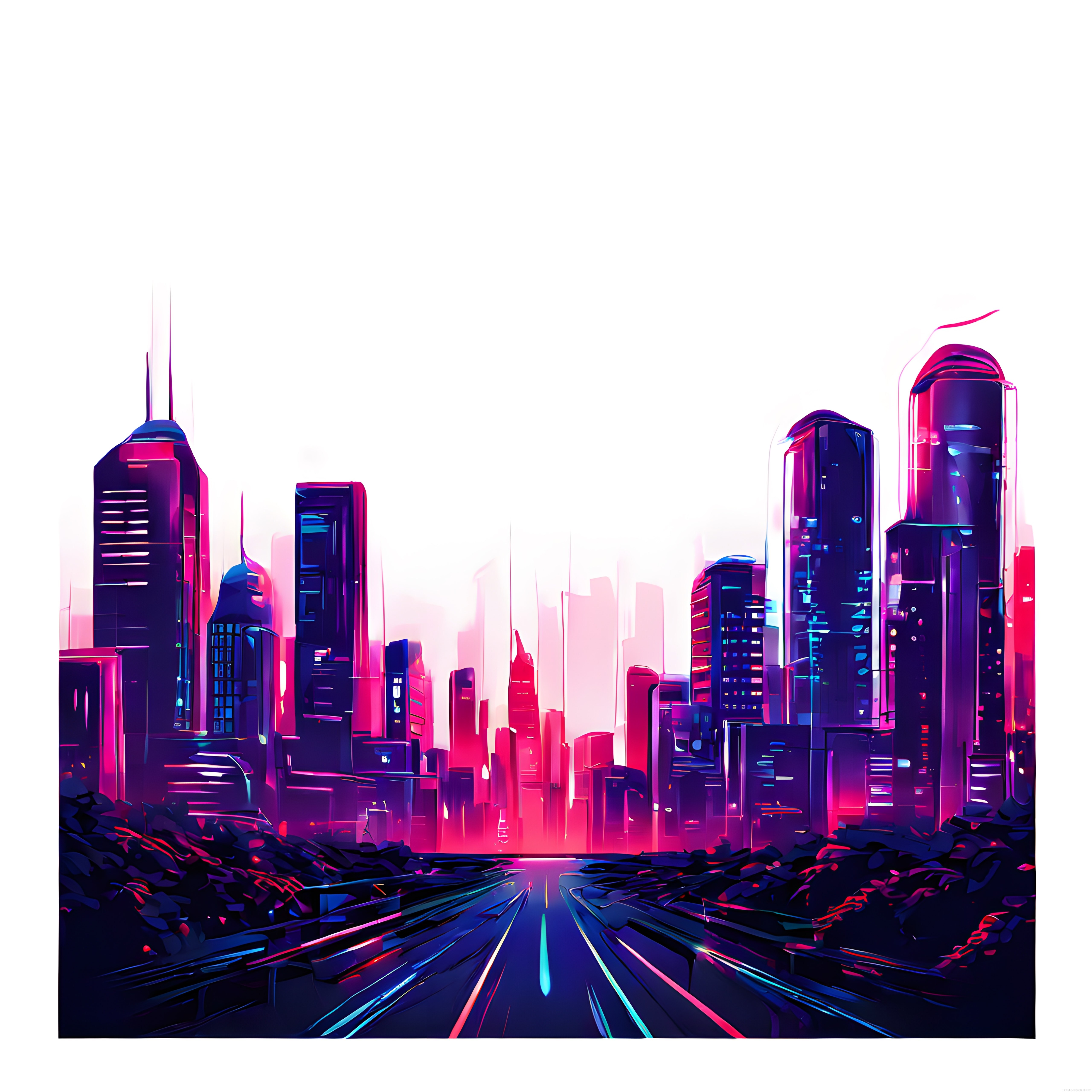 Neon Işıklı Futuristik Şehir Manzarası ve Cyberpunk Gökdelen Silueti